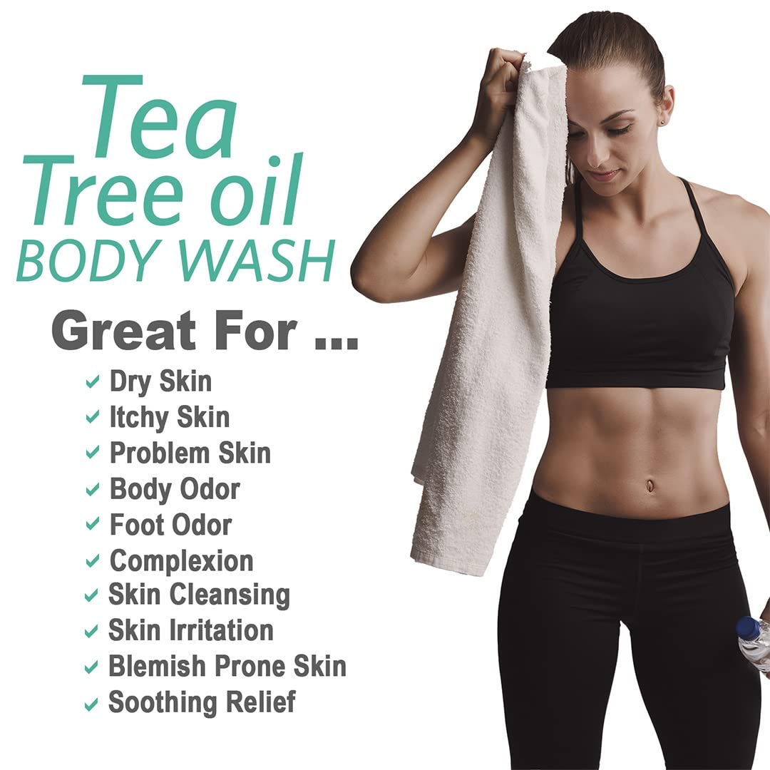 Natural Riches Tea Tree Body Wash in a bathroom scene for daily refreshment.