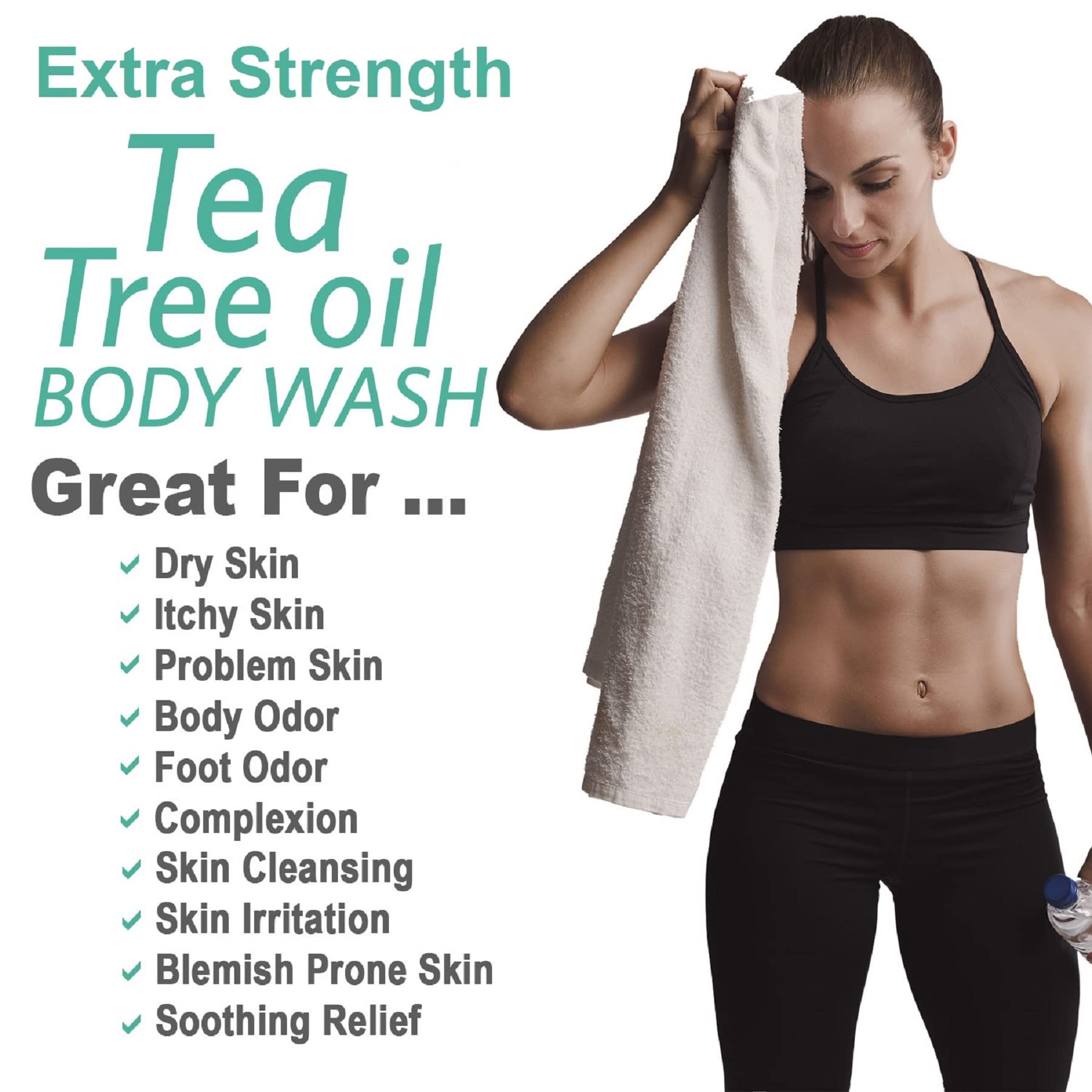 Natural Riches Tea Tree Body Wash pump-dispense highlights easy, one-handed use.