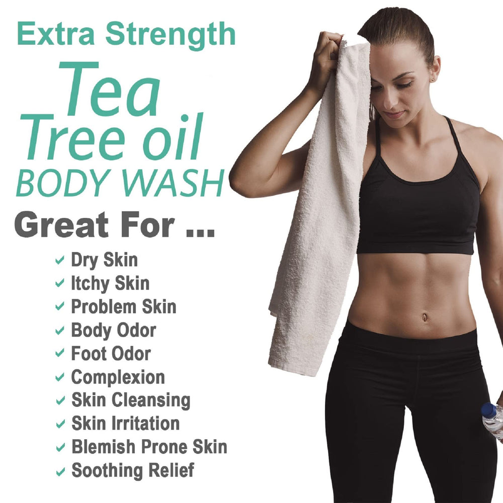 Natural Riches Tea Tree Body Wash pump-dispense highlights easy, one-handed use.