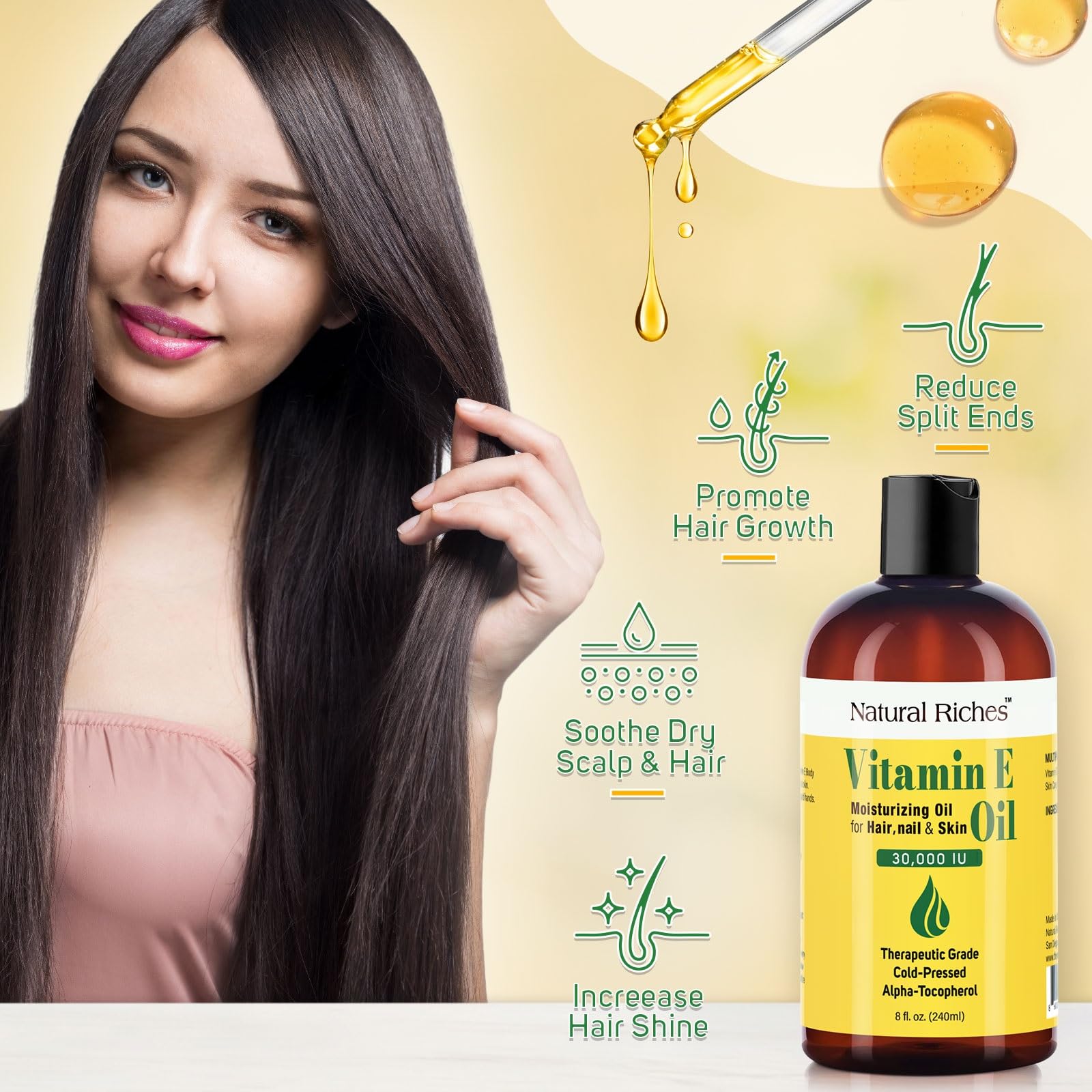Natural Riches Vitamin E Oil on face for rejuvenating skin texture