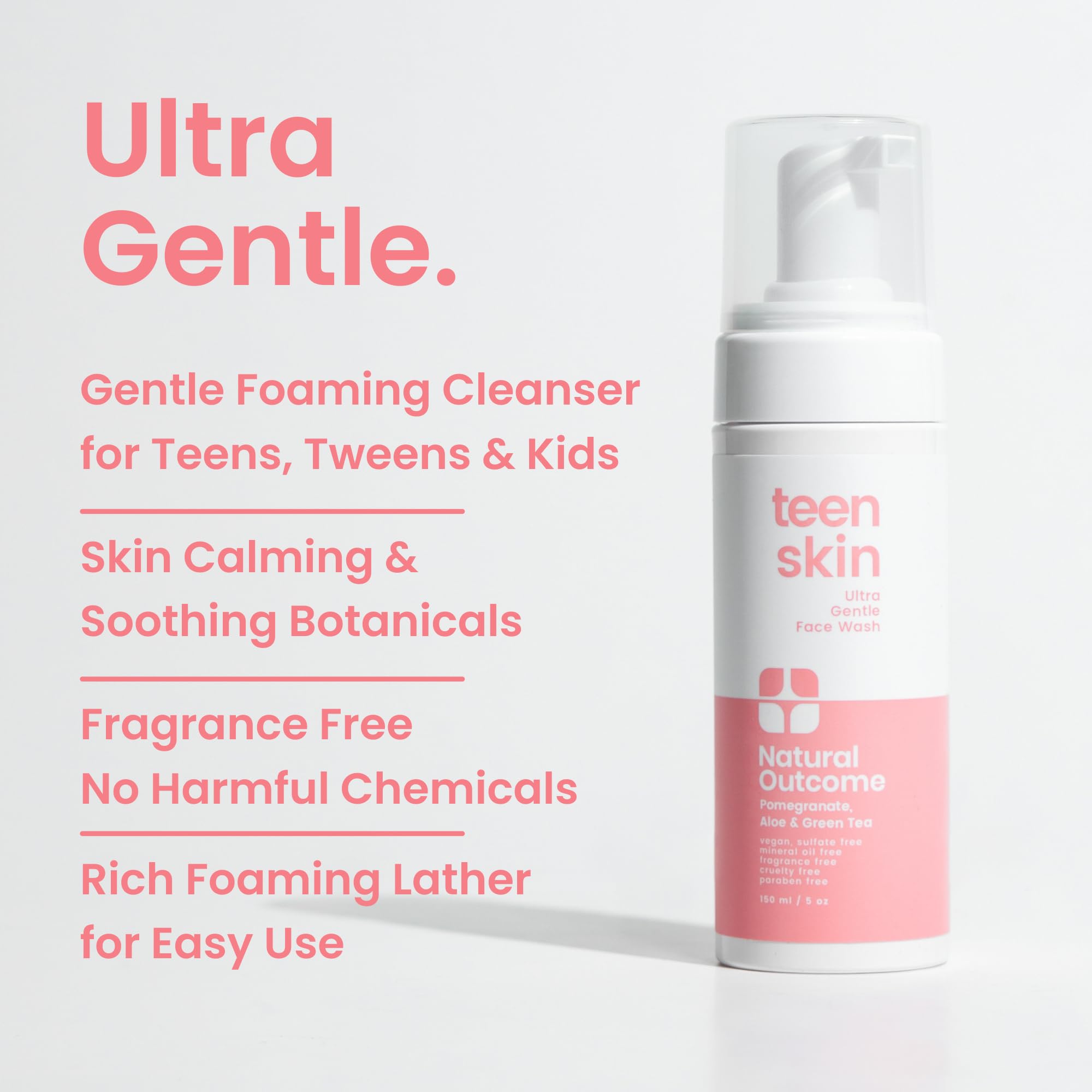Natural Outcome Teen Skin face wash foam closeup for gentle lather