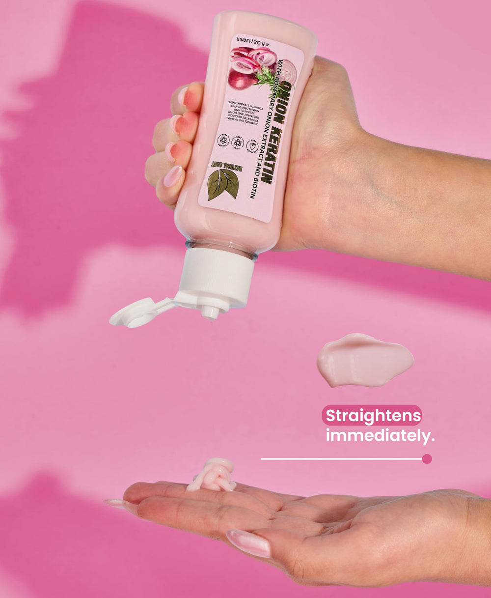 Natural Sant onion-rosemary-biotin extracts closeup highlighting natural hair nourishment.