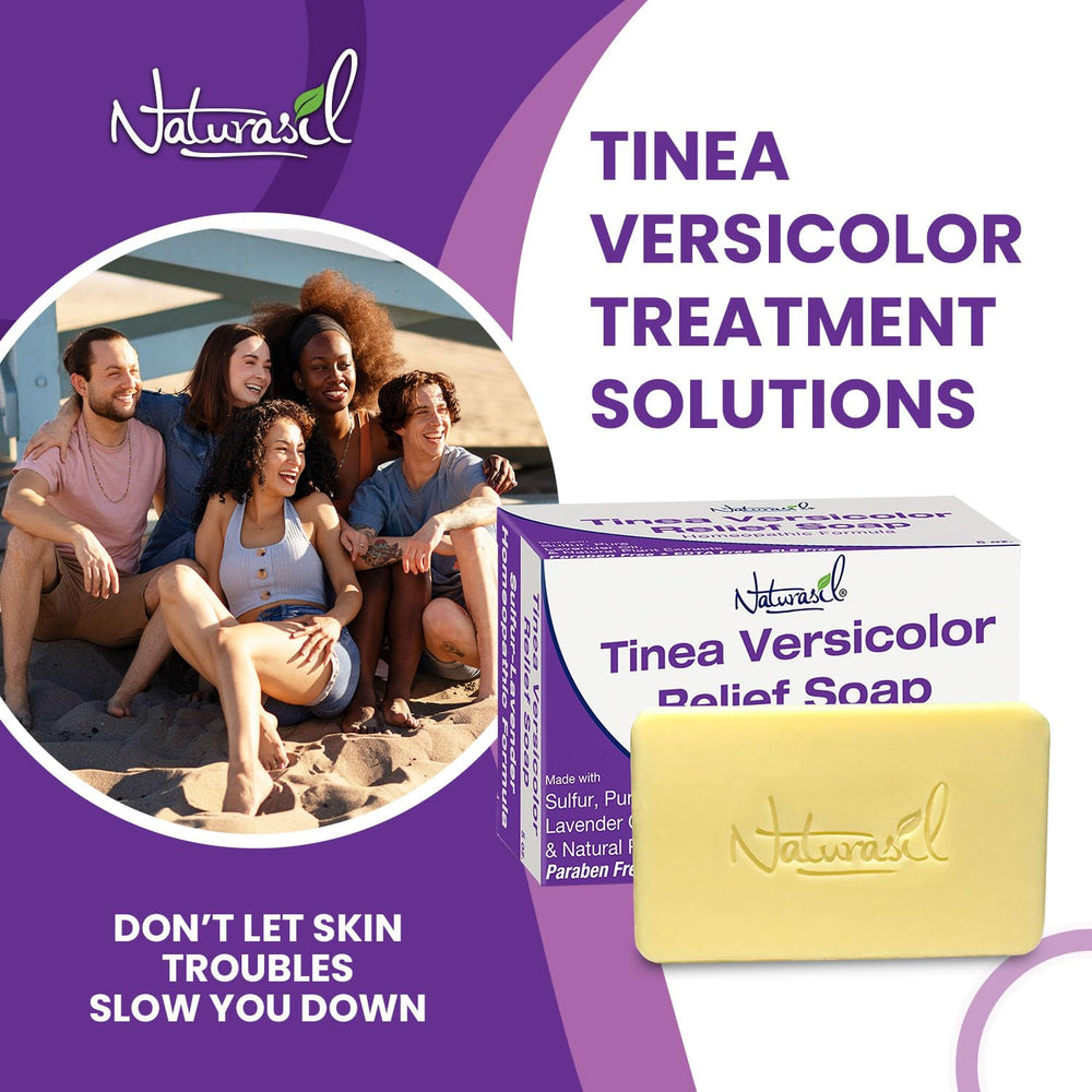 Naturasil Tinea Versicolor Soap packaging label communicates American-made quality.