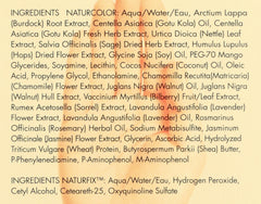 Herbal gel texture with burdock, nettle, chamomile extracts.