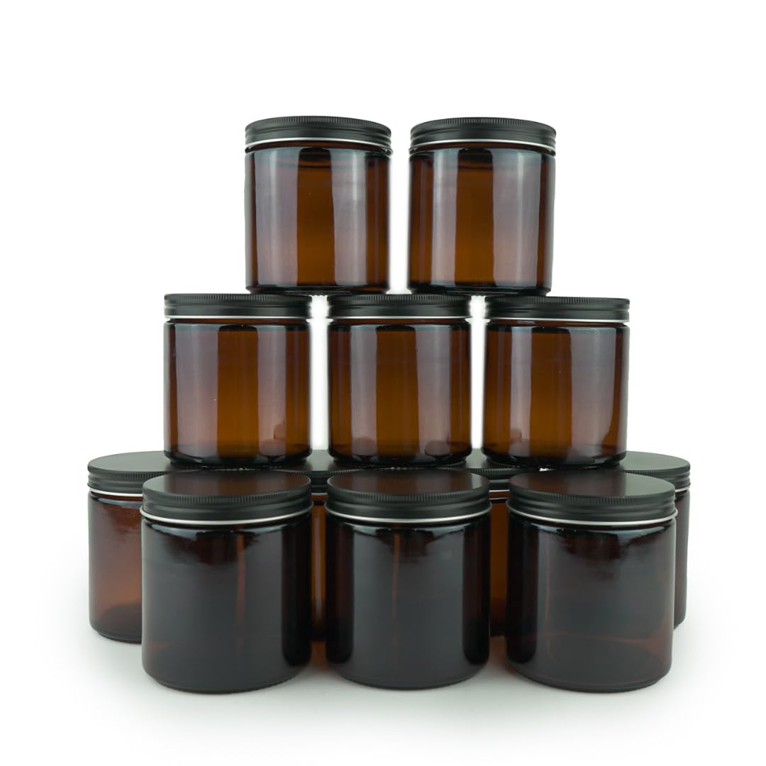 Nature Packaged amber glass 16oz jar with black lid, great for preserving creams and lotions.