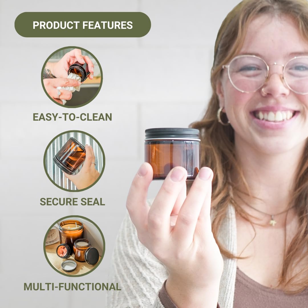 Nature Packaged amber glass jar 2oz contents display, ideal for lotions and powders.