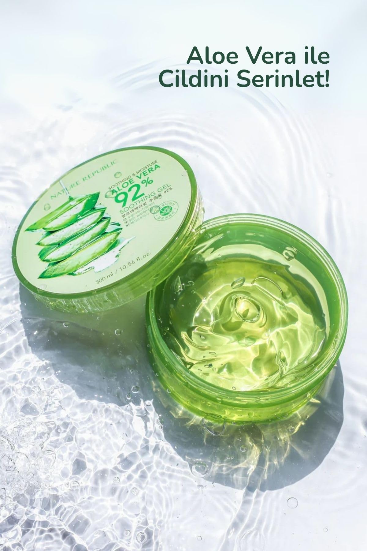 Nature Republic Aloe Vera 92% Gel close-up shows dewy skin