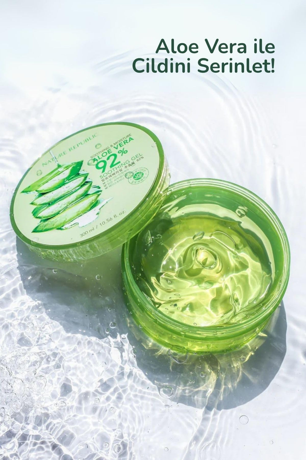 Nature Republic Aloe Vera 92% Gel close-up shows dewy skin