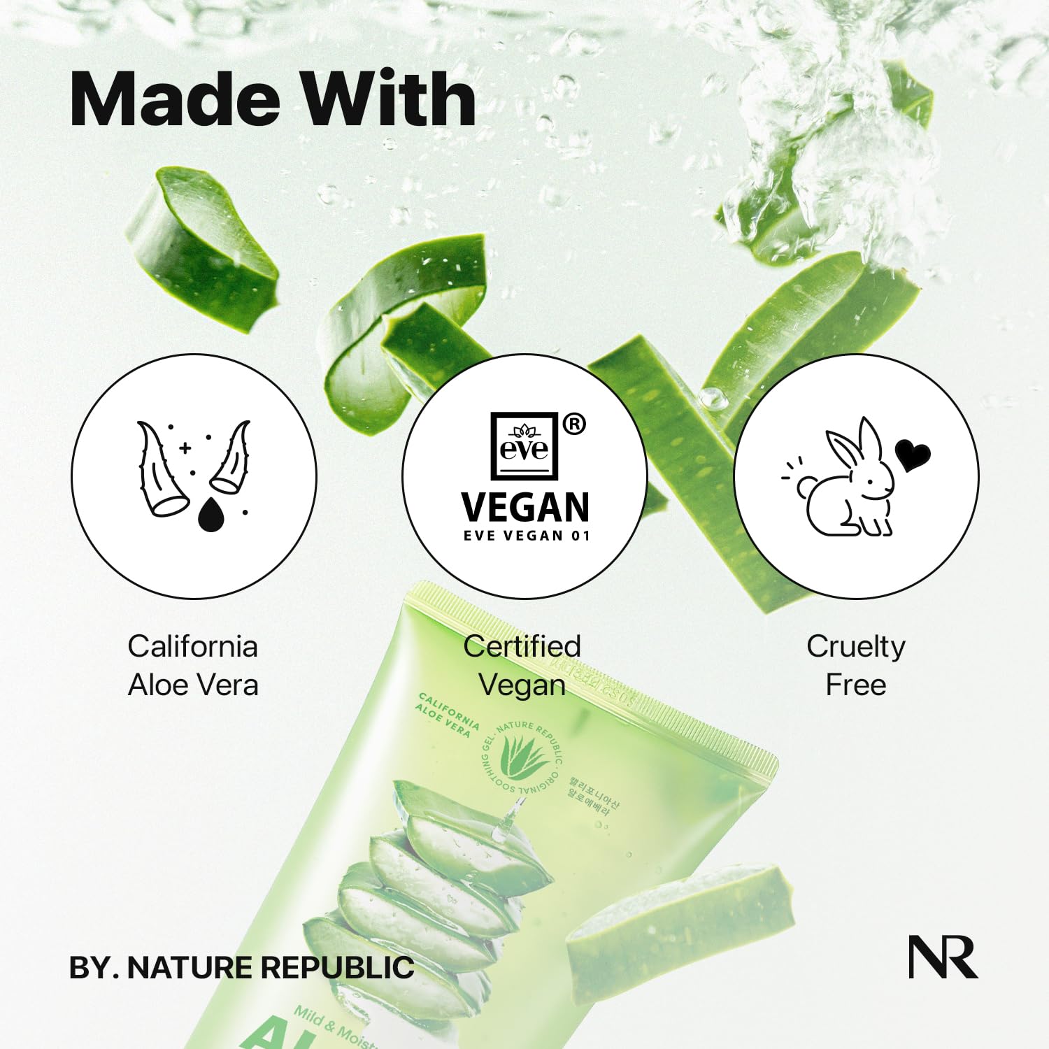 Nature Republic Aloe Vera Gel applied to the face demonstrates quick absorption and cooling.