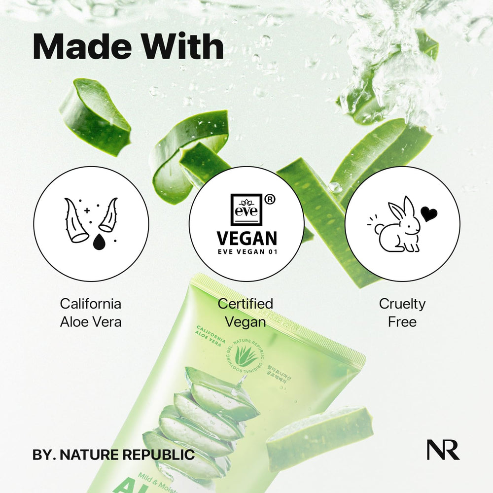 Nature Republic Aloe Vera Watery Gel 2-pack after-sun cooling on skin.