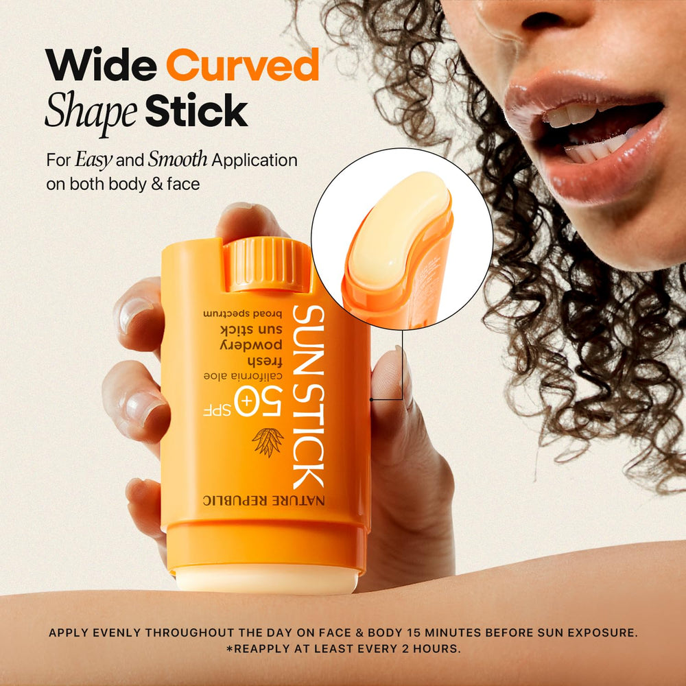 Nature Republic California Aloe Sun Stick delivers a powdery, comfortable finish
