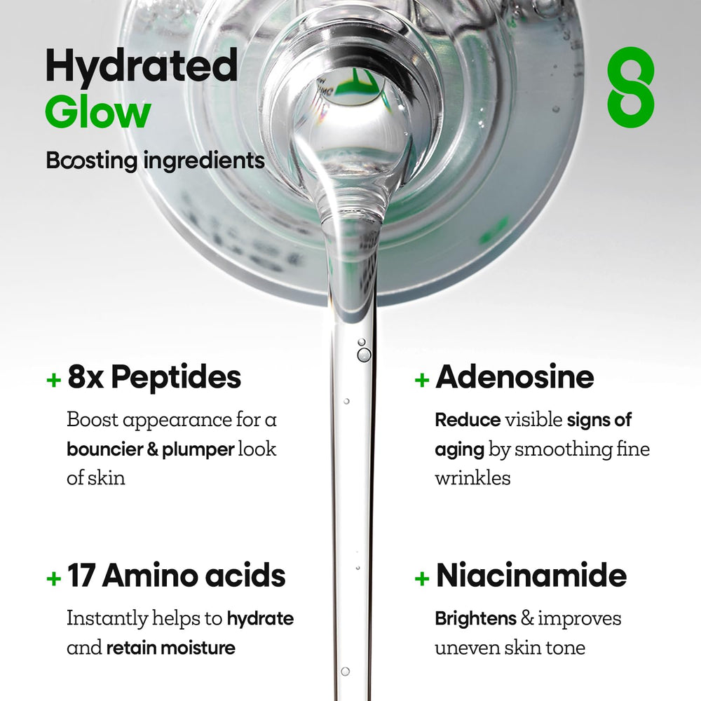 Serum applied to cheek showing hydrated, plump-looking skin