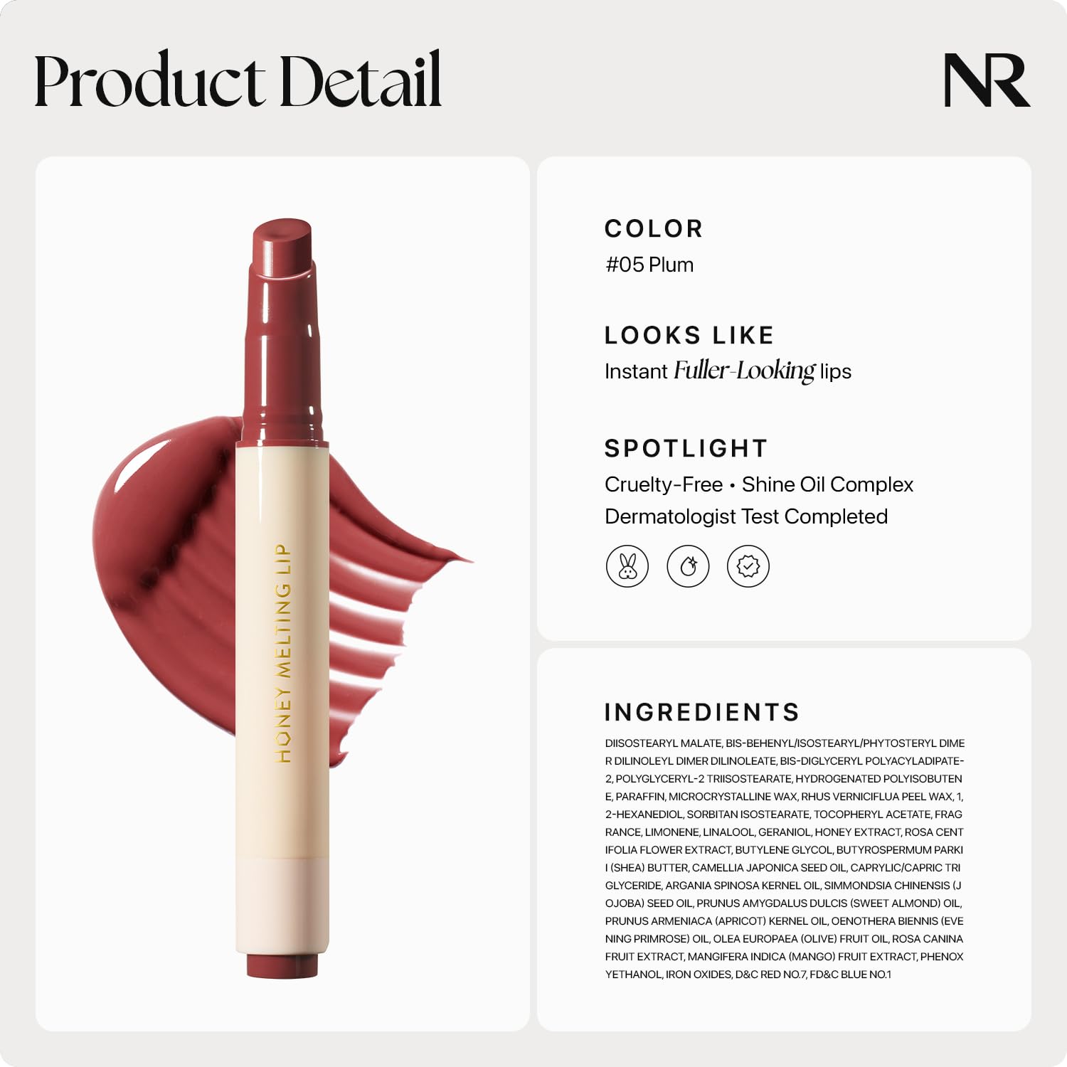 Nature Republic Honey Melting Lip 05 Plum shine oil contributes hydration