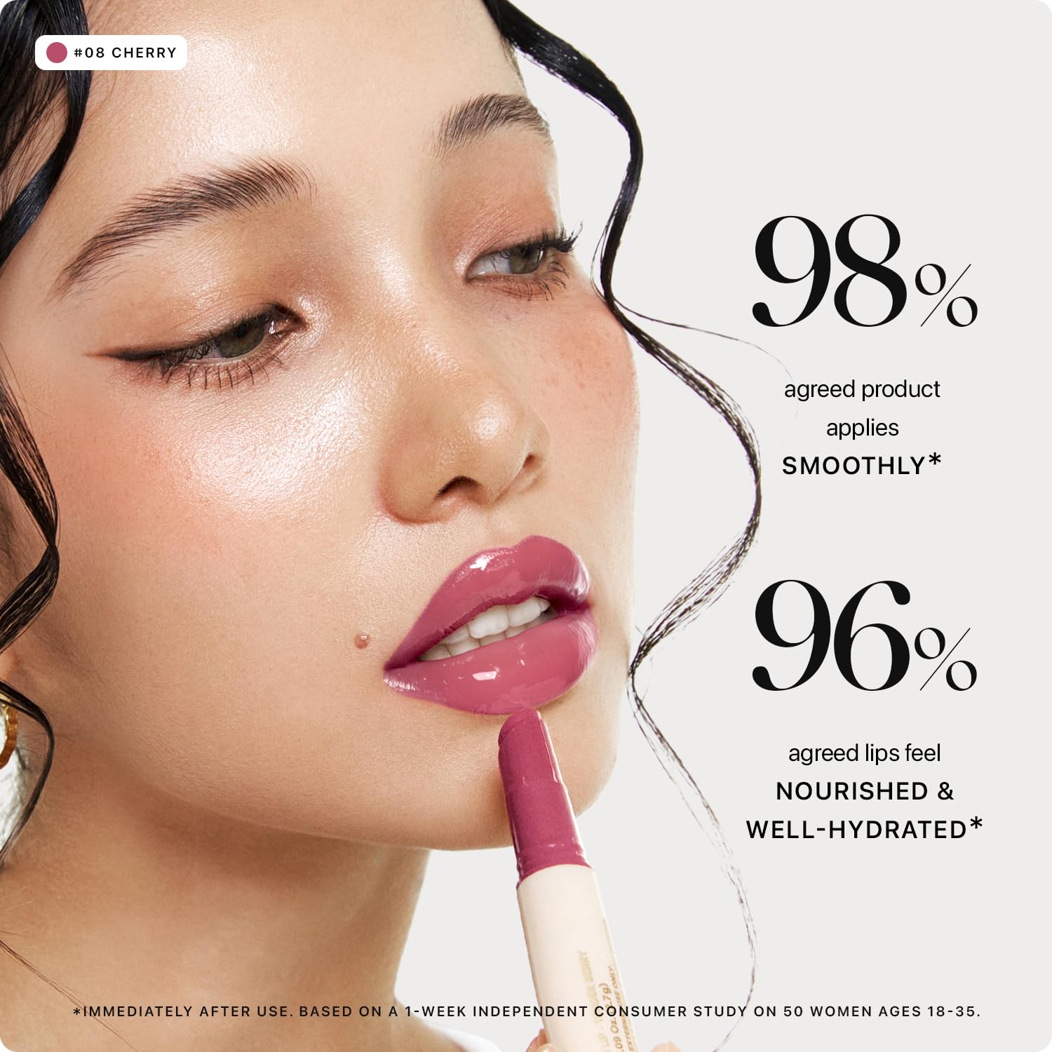 Nature Republic Honey Melting Lip 08 Dark Cherry Choux swatches reveal rich color and shine.
