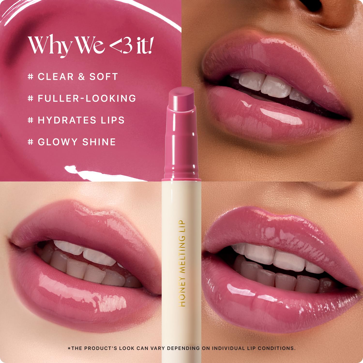Nature Republic Honey Melting Lip 08 Dark Cherry Choux on lips shows sheer, glassy finish.