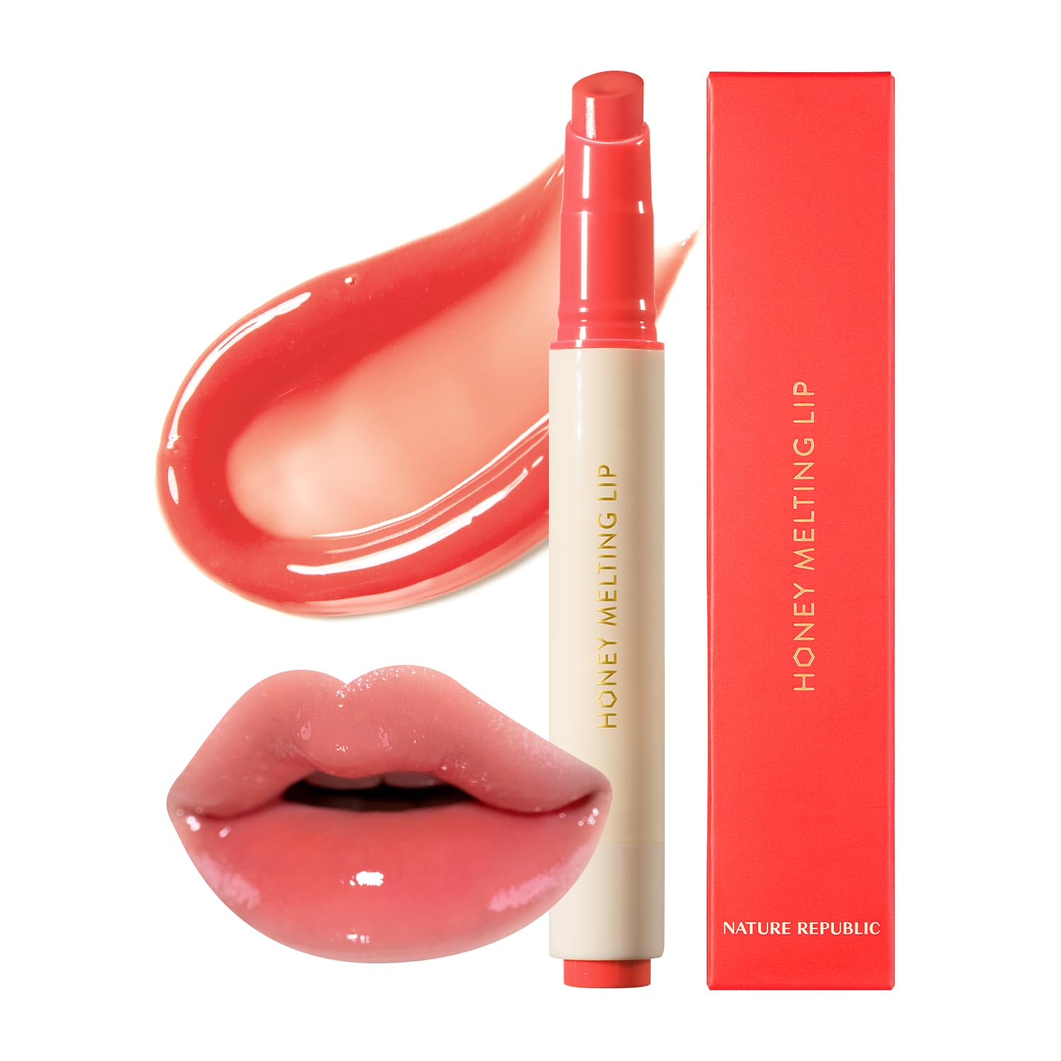 Nature Republic Honey Melting Lip 10 Peach bottle closeup for hydrating color
