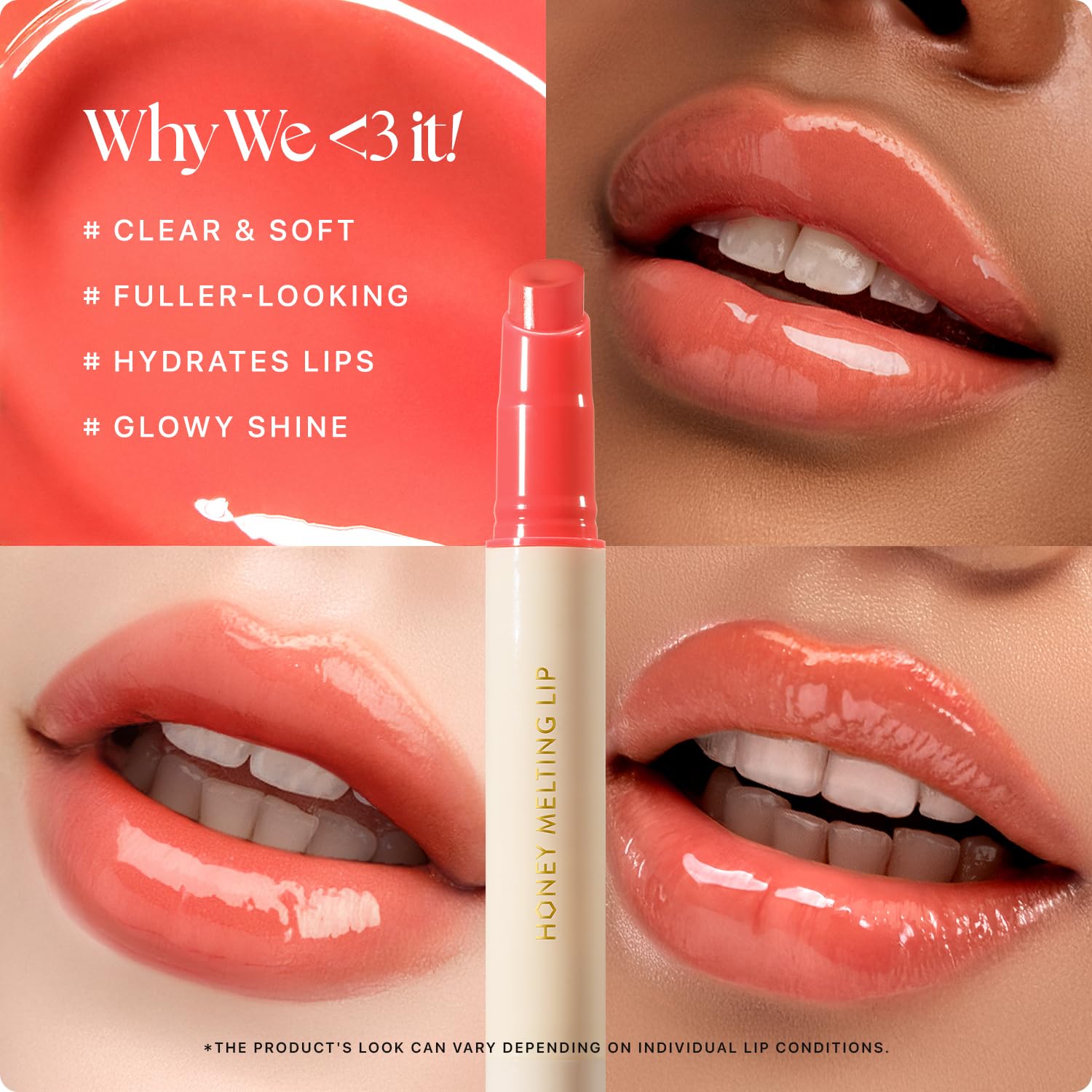 Nature Republic Honey Melting Lip 10 Peach glossy swatch displays sheer tint and glow