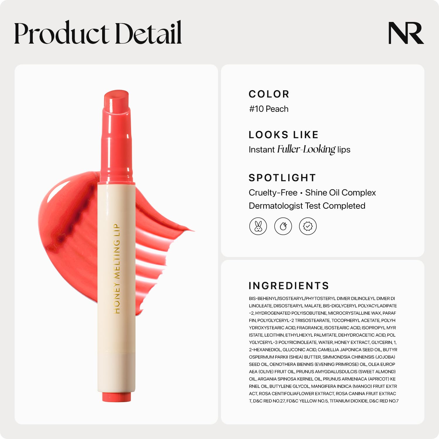 Nature Republic Honey Melting Lip 10 Peach Shine Oil Complex supports well hydrated lips
