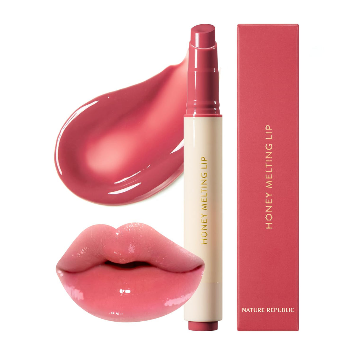 Nature Republic Honey Melting Lip Berry swatch shows glassy, hydrating shine.