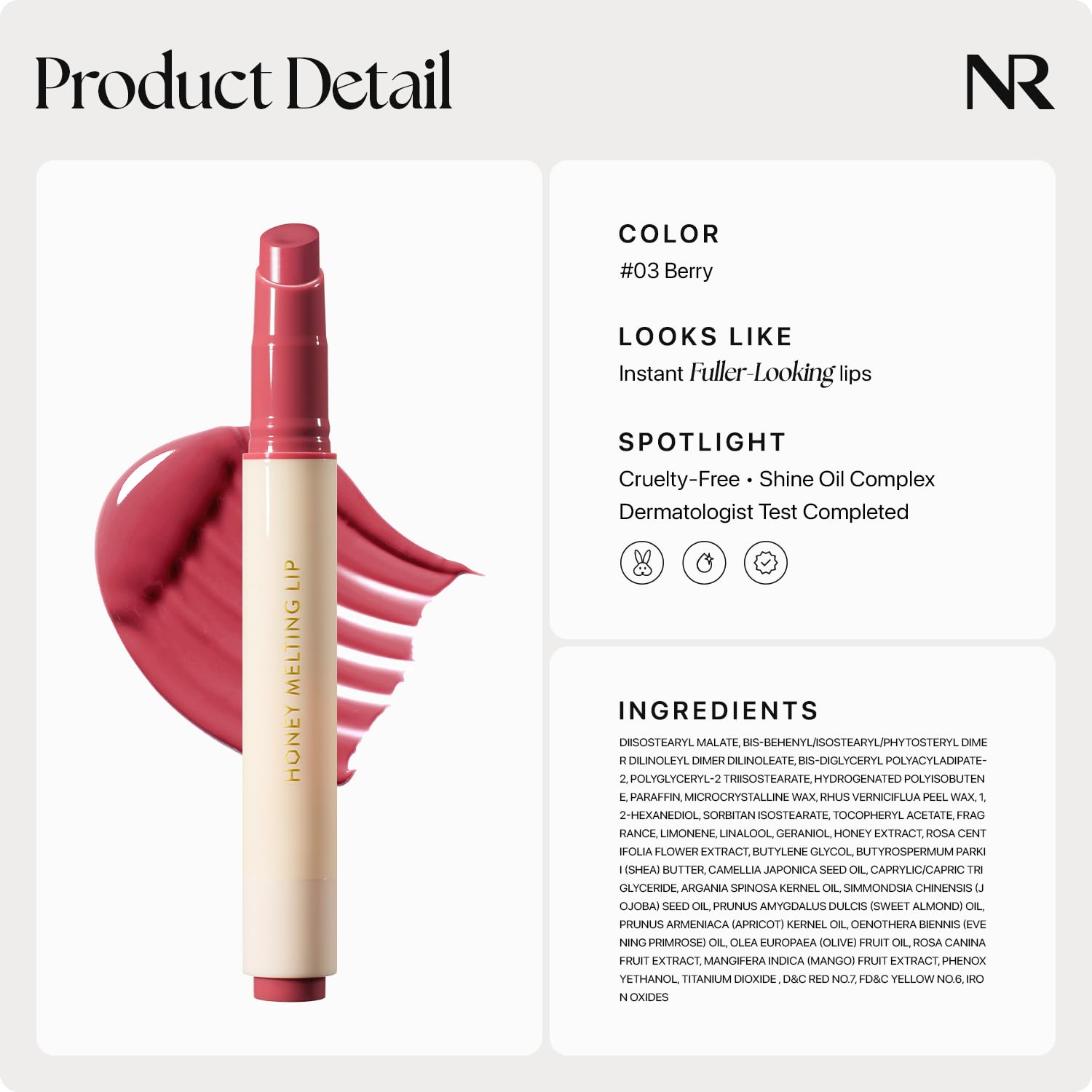 Nature Republic Honey Melting Lip Berry shop-display featuring 03 Berry shade.