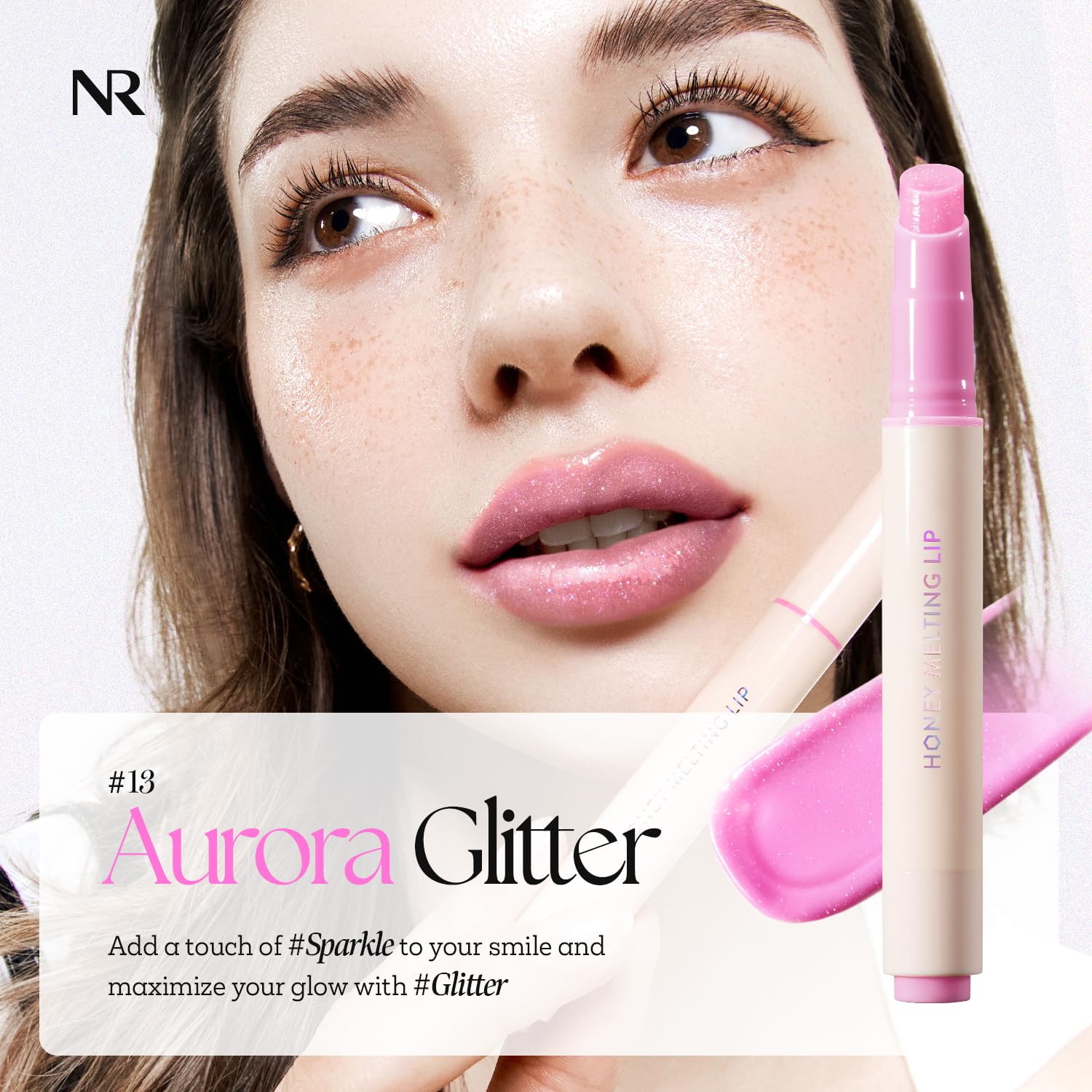 Nature Republic Honey Melting Lip Glitter 13 Aurora closed-cap tube emphasizes nourishing shine.