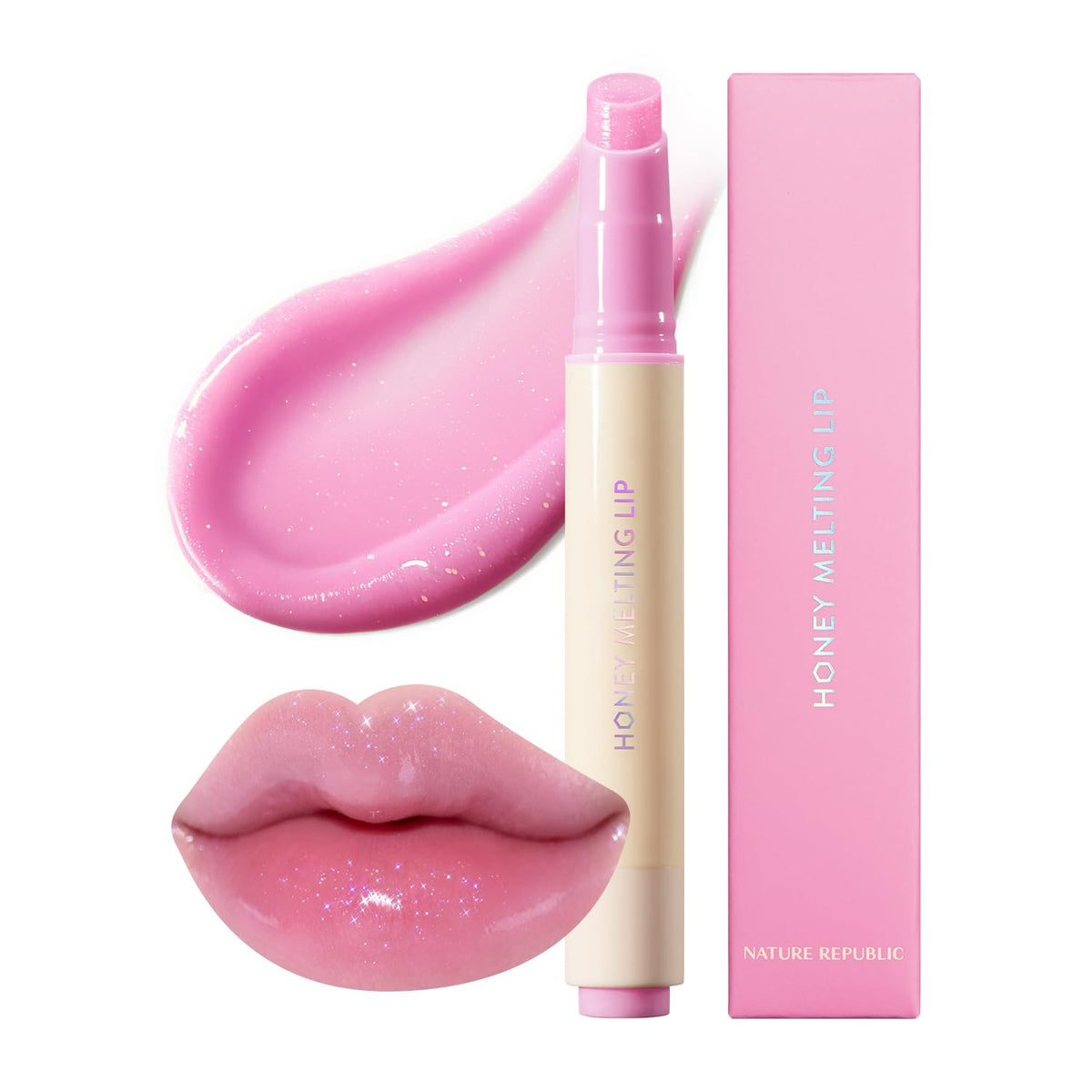 Nature Republic Honey Melting Lip Glitter 13 Aurora packshot highlights glassy hydration.