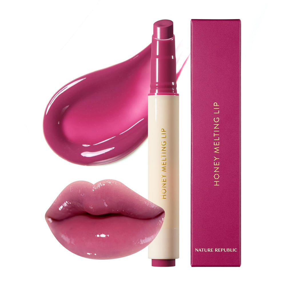 Nature Republic Honey Melting Lip Grape swatch delivers hydrating glassy color.