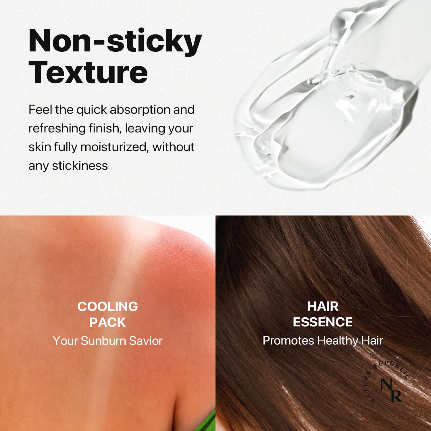 Nature Republic aloe vera gel moisturizing skin and hair for added softness