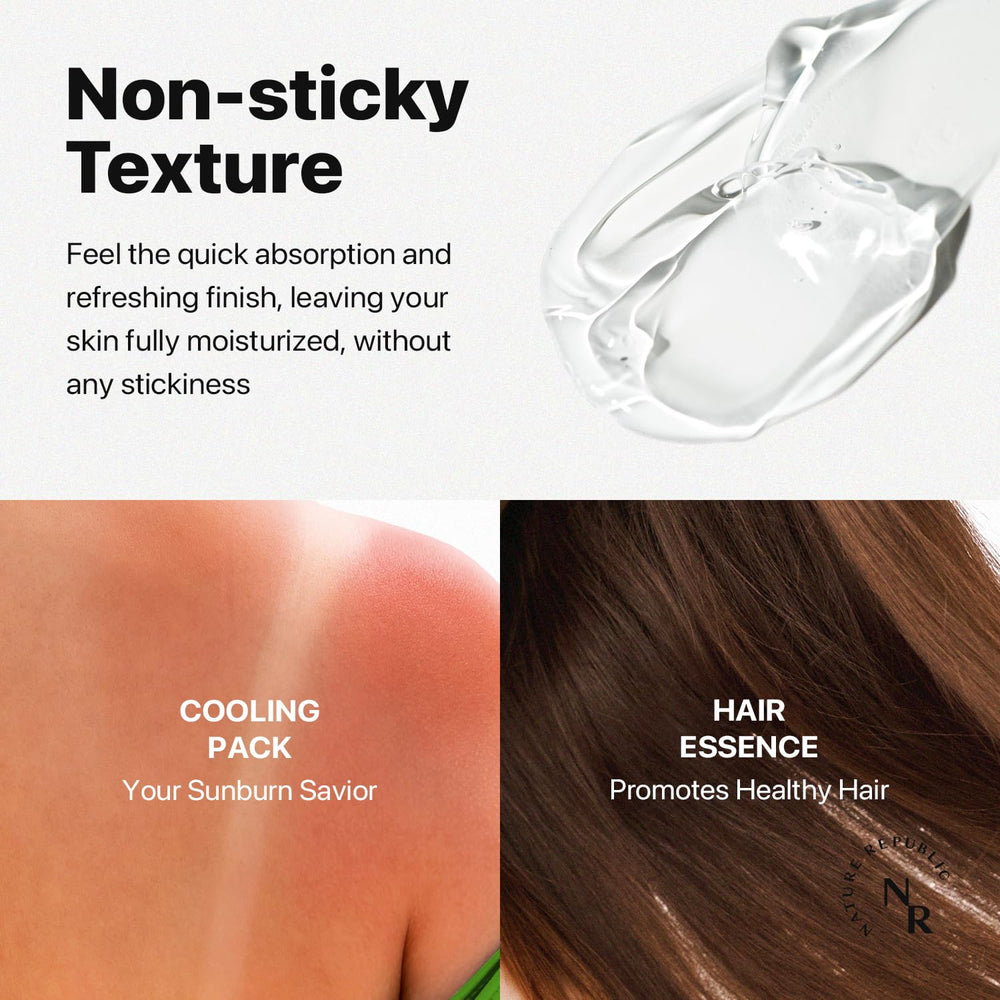 Nature Republic aloe vera gel moisturizing skin and hair for added softness