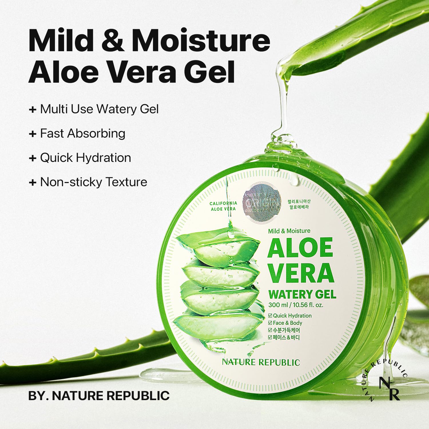 Nature Republic aloe vera gel texture close-up reveals light, non-sticky absorption