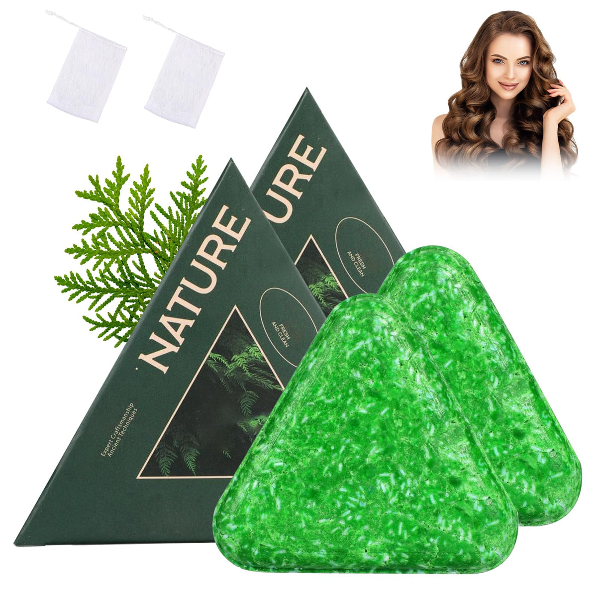 Nature Seven triangle-bar with foaming nets delivers rich lather.