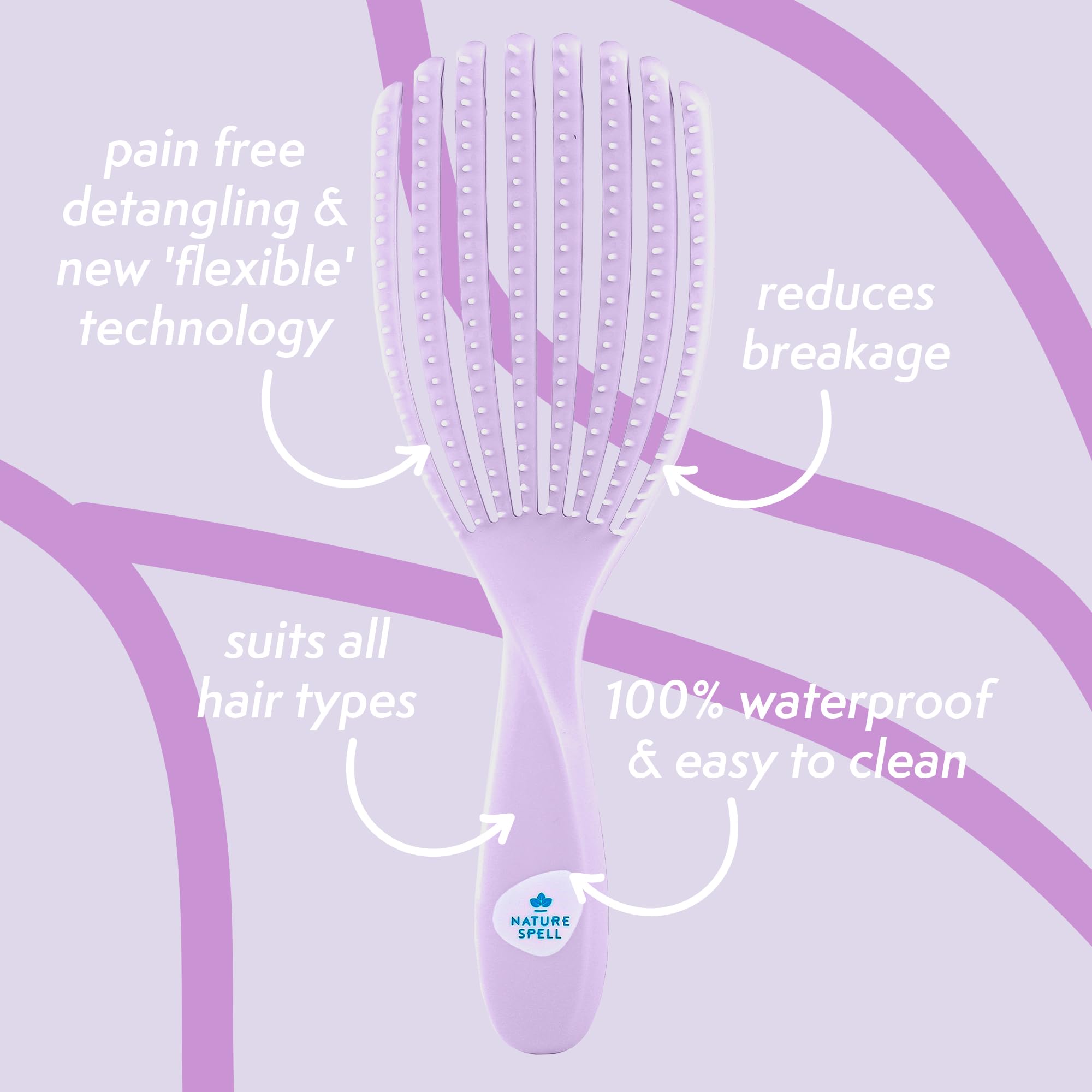 Nature Spell FlexiFlow brush features a shower-friendly design for even conditioner distribution