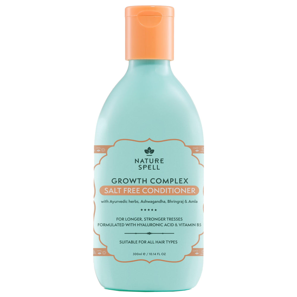 Nature Spell Hair Growth Complex Conditioner bottle showcases a sulfate-free formula for resilient, shiny hair.