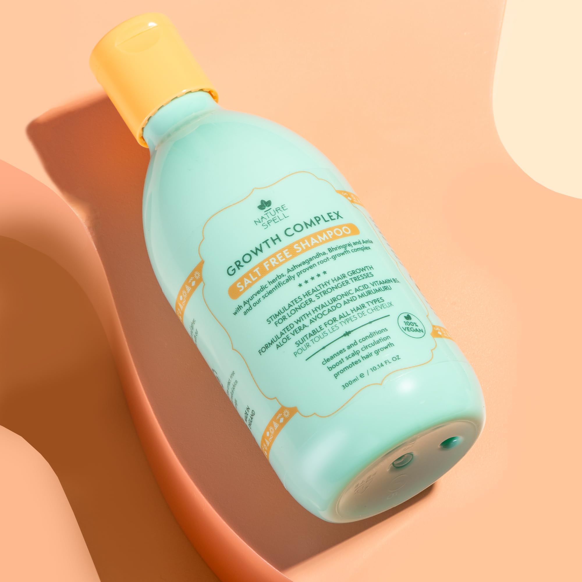Nature Spell Hair Growth Shampoo Amla close-up emphasizes balanced scalp and growth support