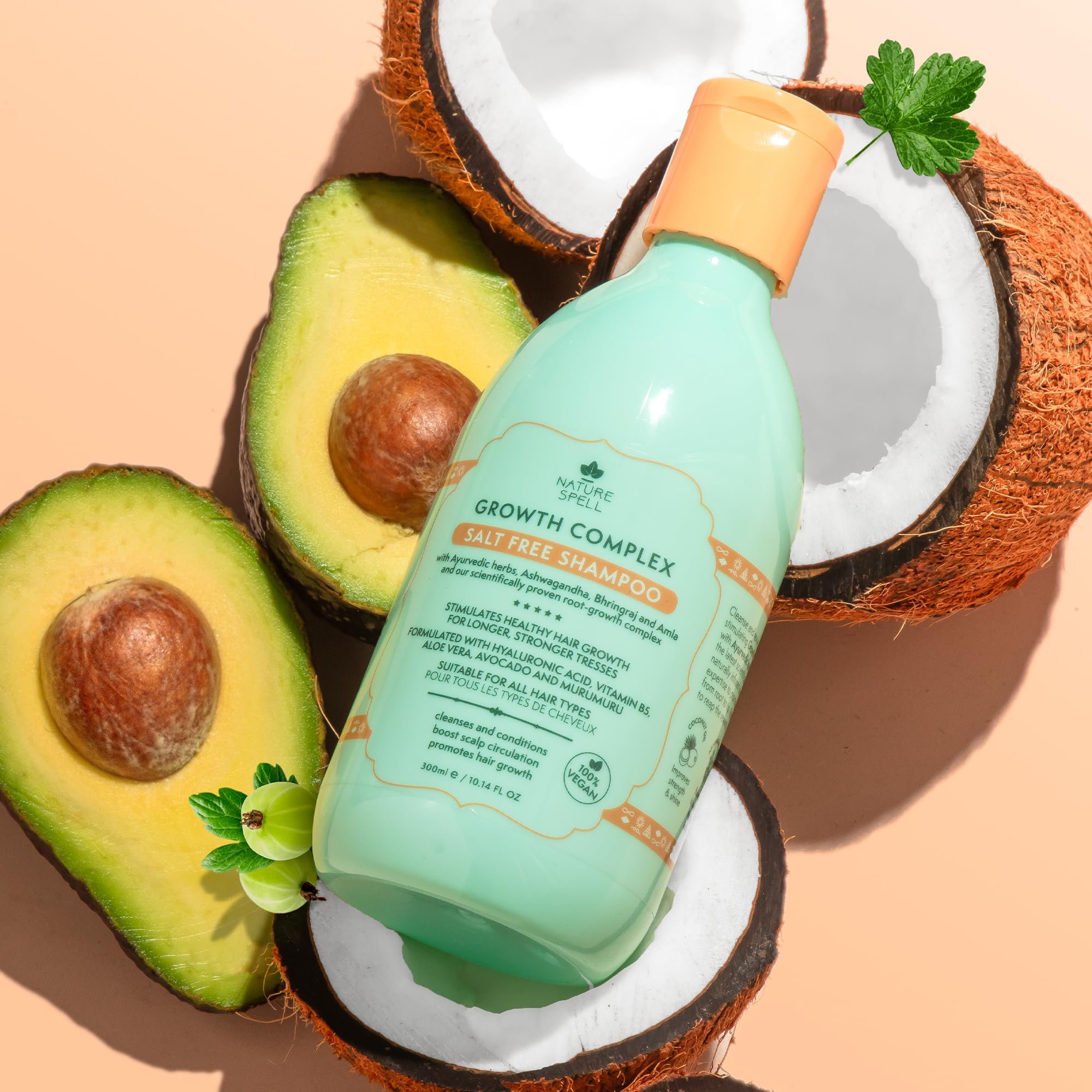 Nature Spell Hair Growth Shampoo Bhringraj focus highlights hair vitality and shine