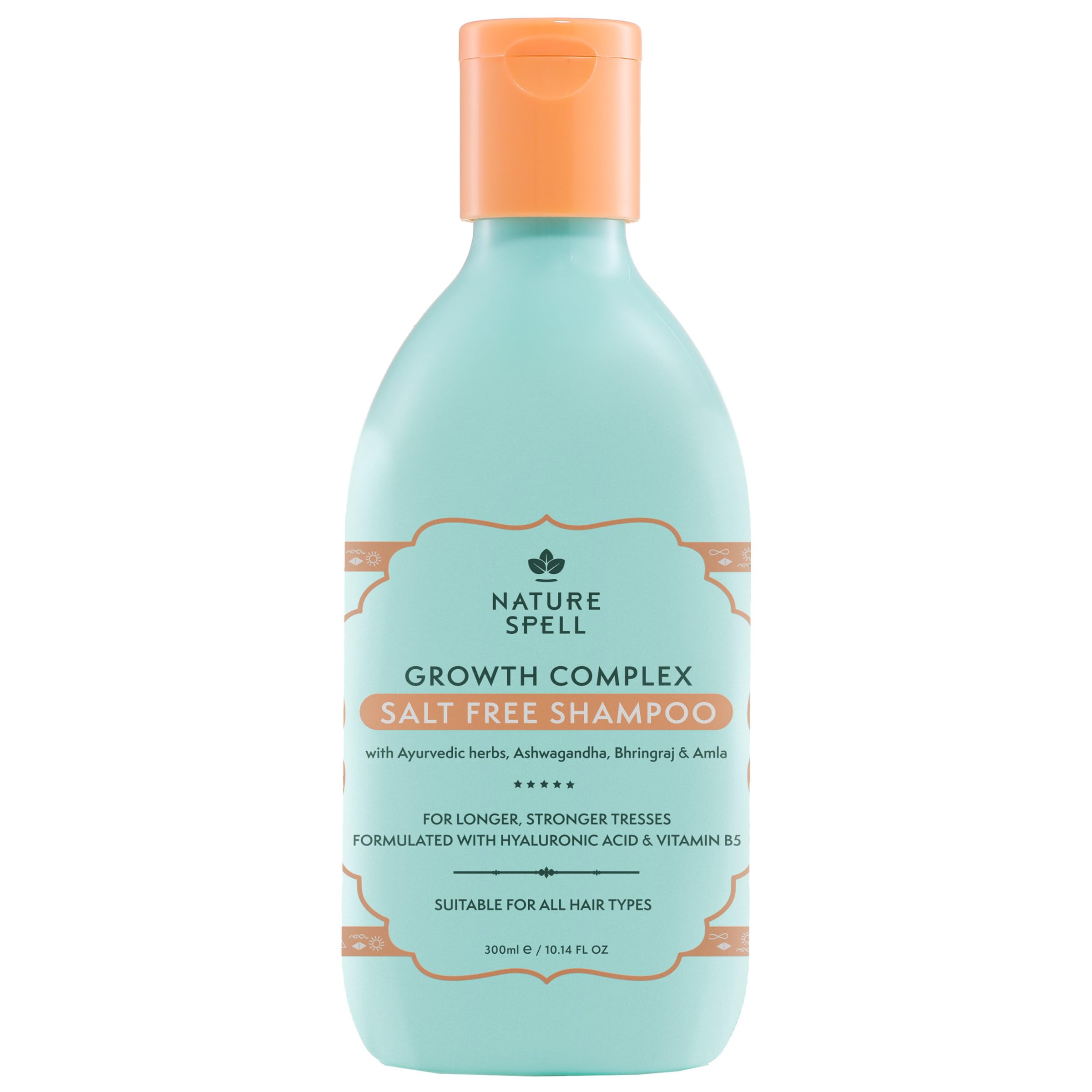 Nature Spell Hair Growth Shampoo bottle highlights a sulfate-free formula for healthier hair
