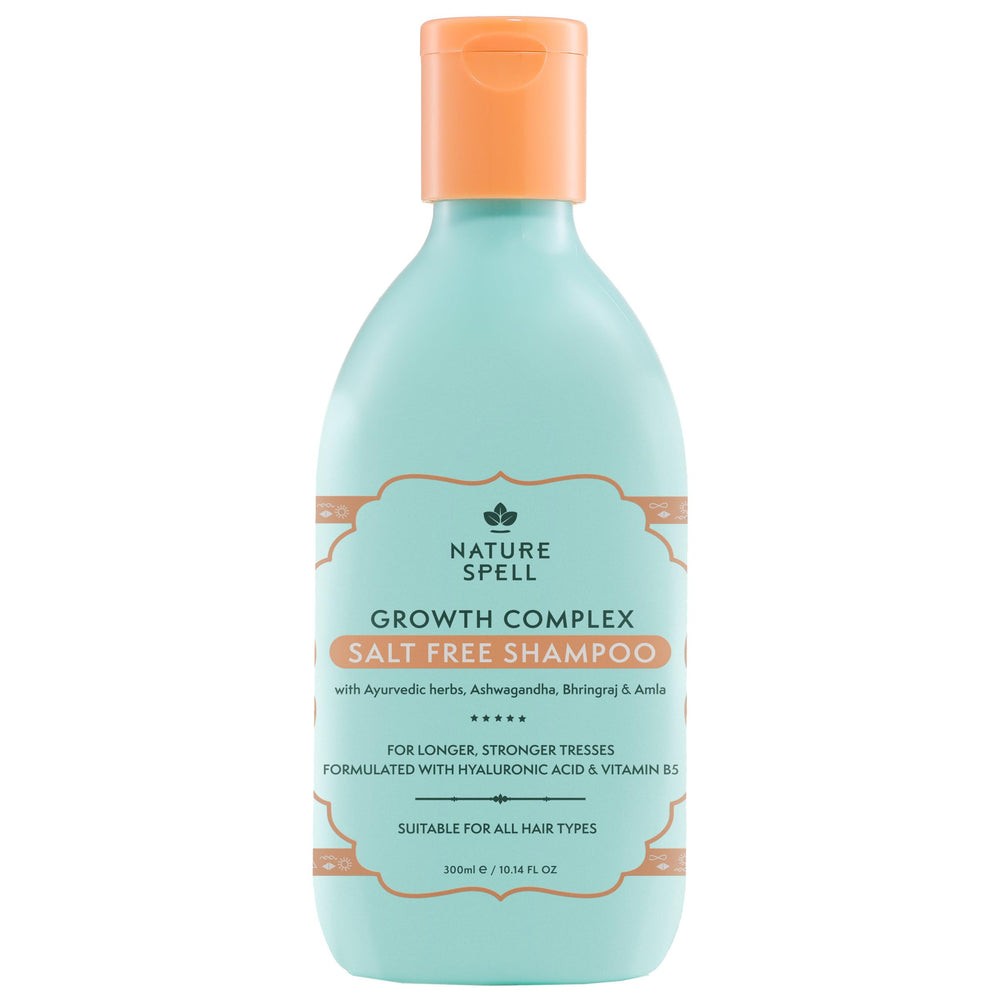 Nature Spell Hair Growth Shampoo bottle highlights a sulfate-free formula for healthier hair