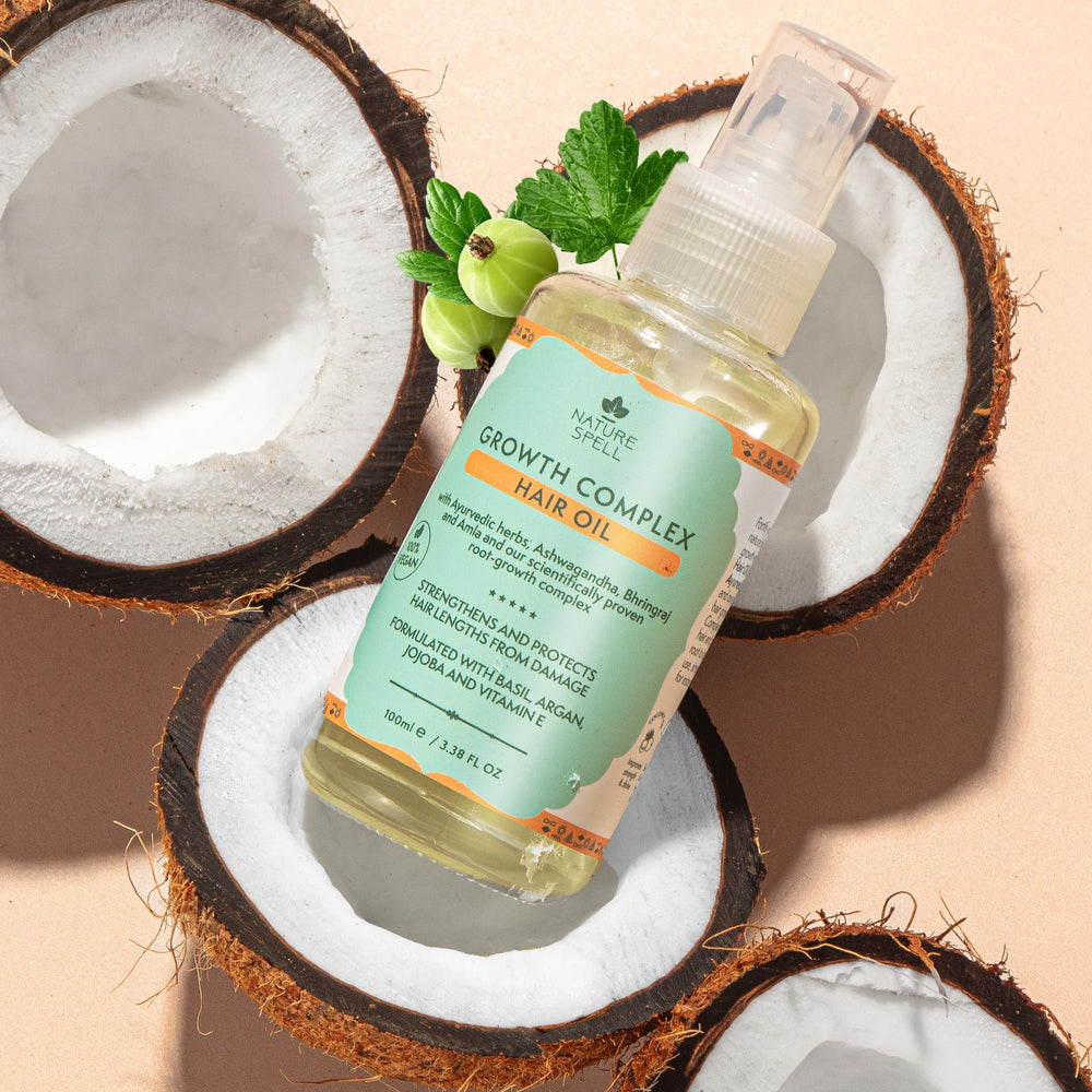 Nature Spell hair oil heat protectant scene suggests daily protection from styling heat.
