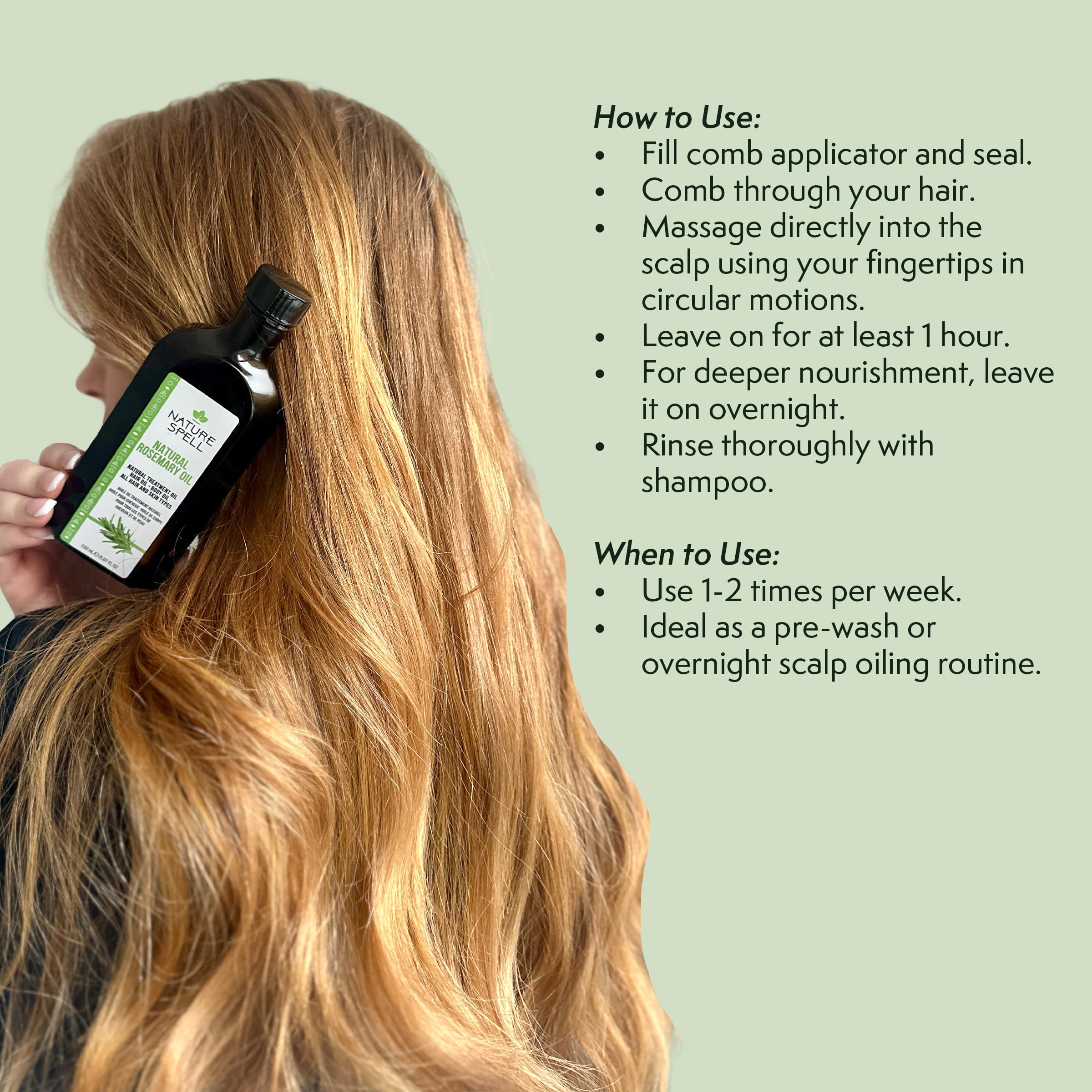Nature Spell Rosemary Oil on dry, damaged ends for improved manageability.