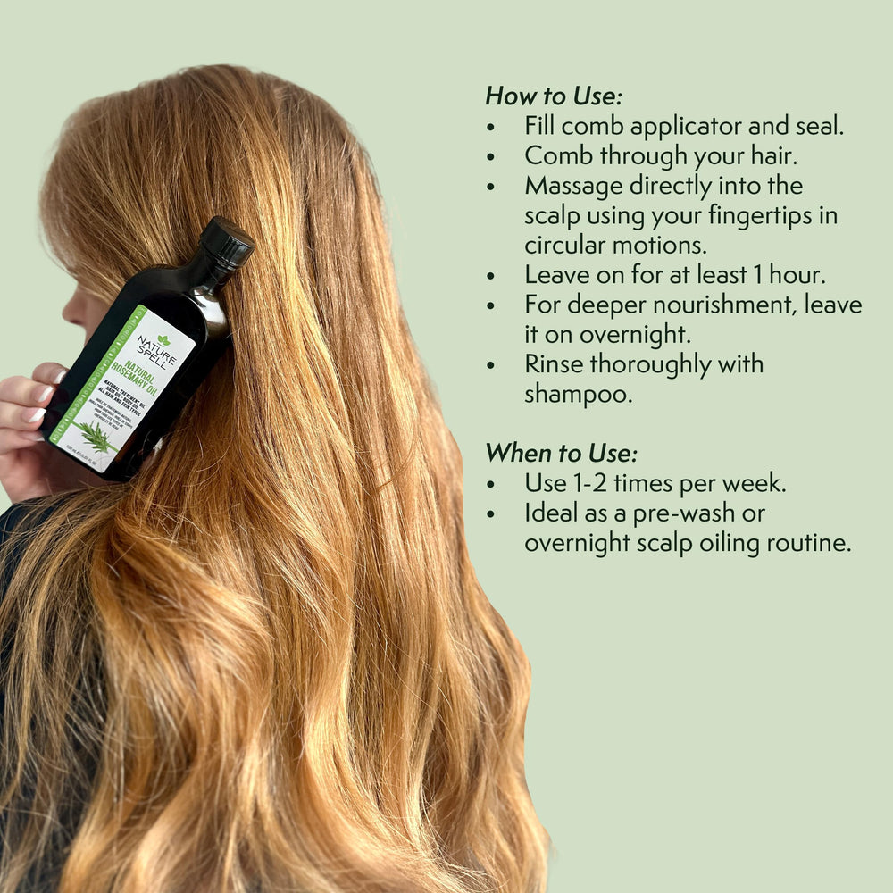 Nature Spell Rosemary Oil on dry, damaged ends for improved manageability.