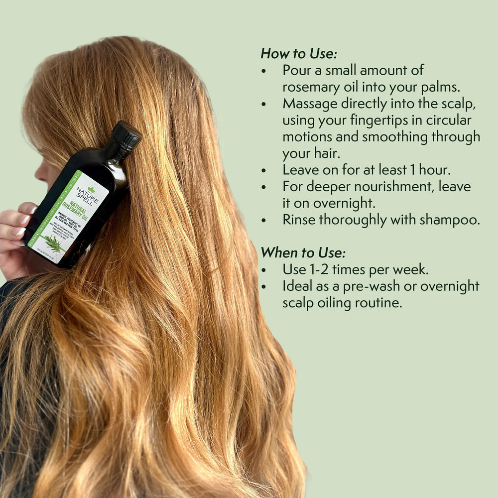 Nature Spell Rosemary Oil on mid-lengths aids manageability and shine.