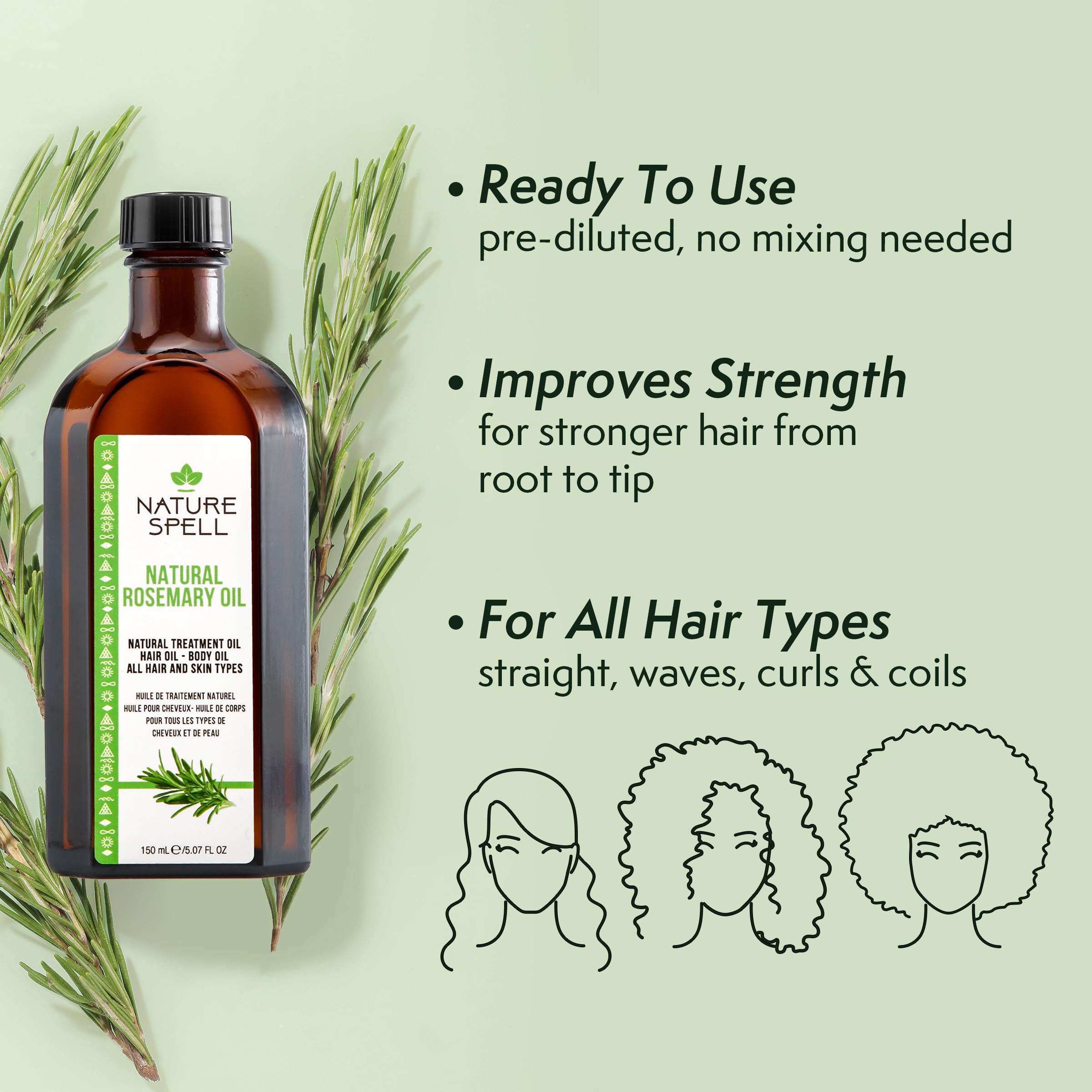Nature Spell Rosemary Oil root comb applicator showing precise scalp distribution.