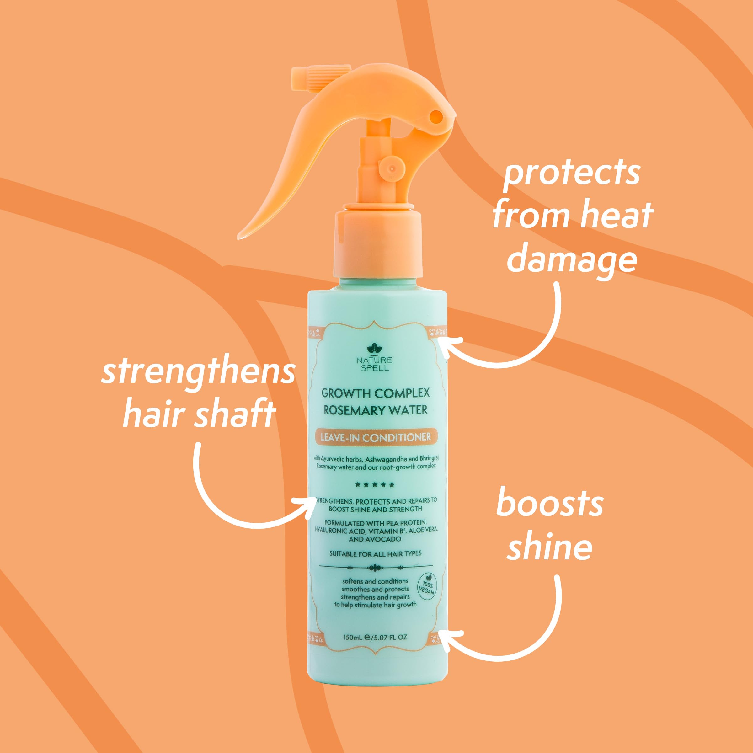 Nature Spell Rosemary Water Leave-In Conditioner application on hair delivers even conditioning