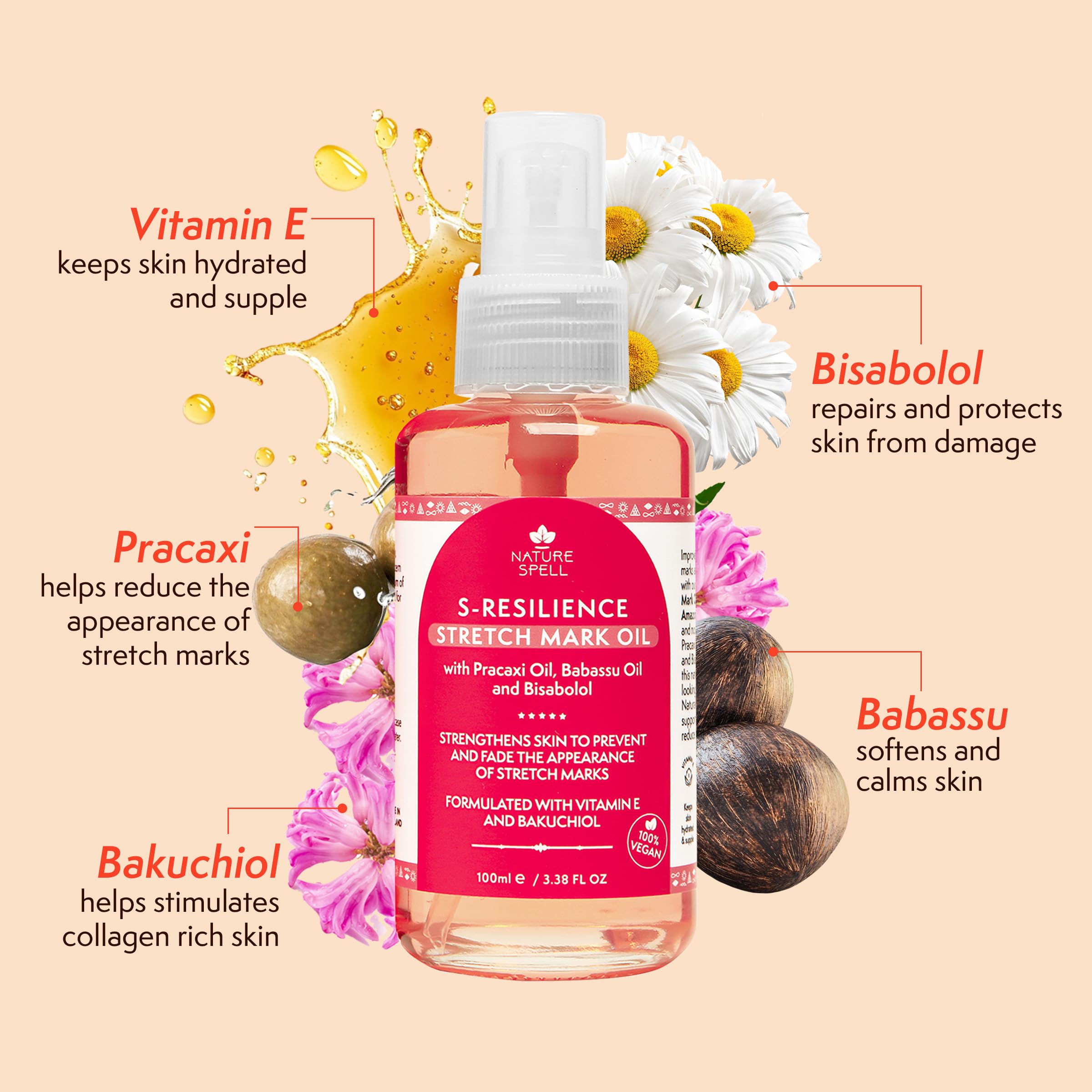 Nature Spell Stretch Mark Oil on belly area demonstrating daily use routine