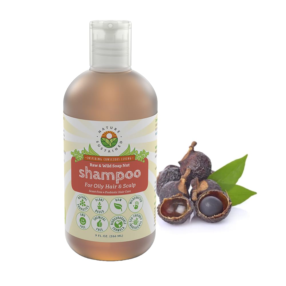 Nature Sustained natural shampoo bottle visual highlights oil control and fresh hair.