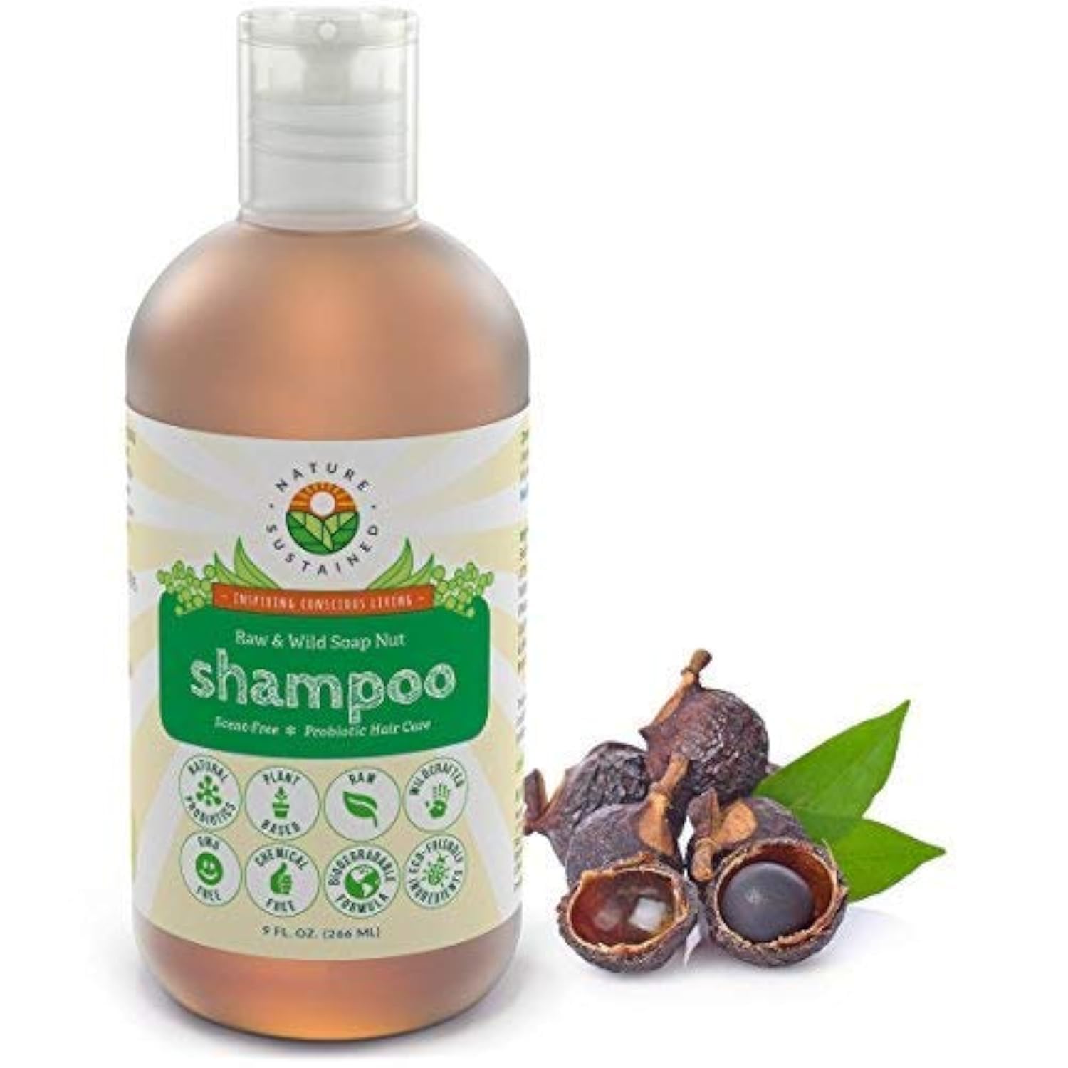 Nature Sustained original bottle pour demonstrates a clean, sulfate-free cleanse for sensitive scalps.