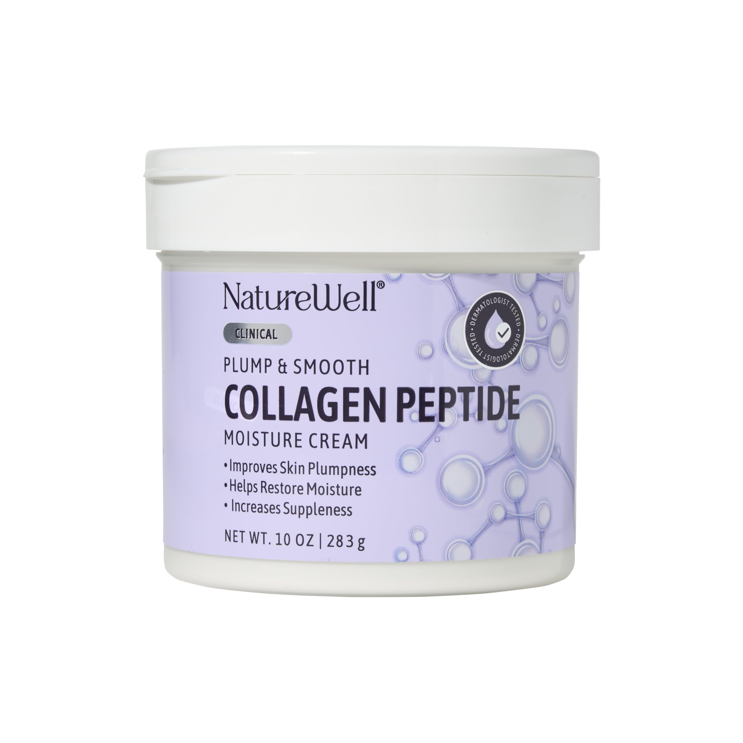 Nature Well Clinical Collagen Peptide Intense Moisture Cream jar closeup for radiant hydration.