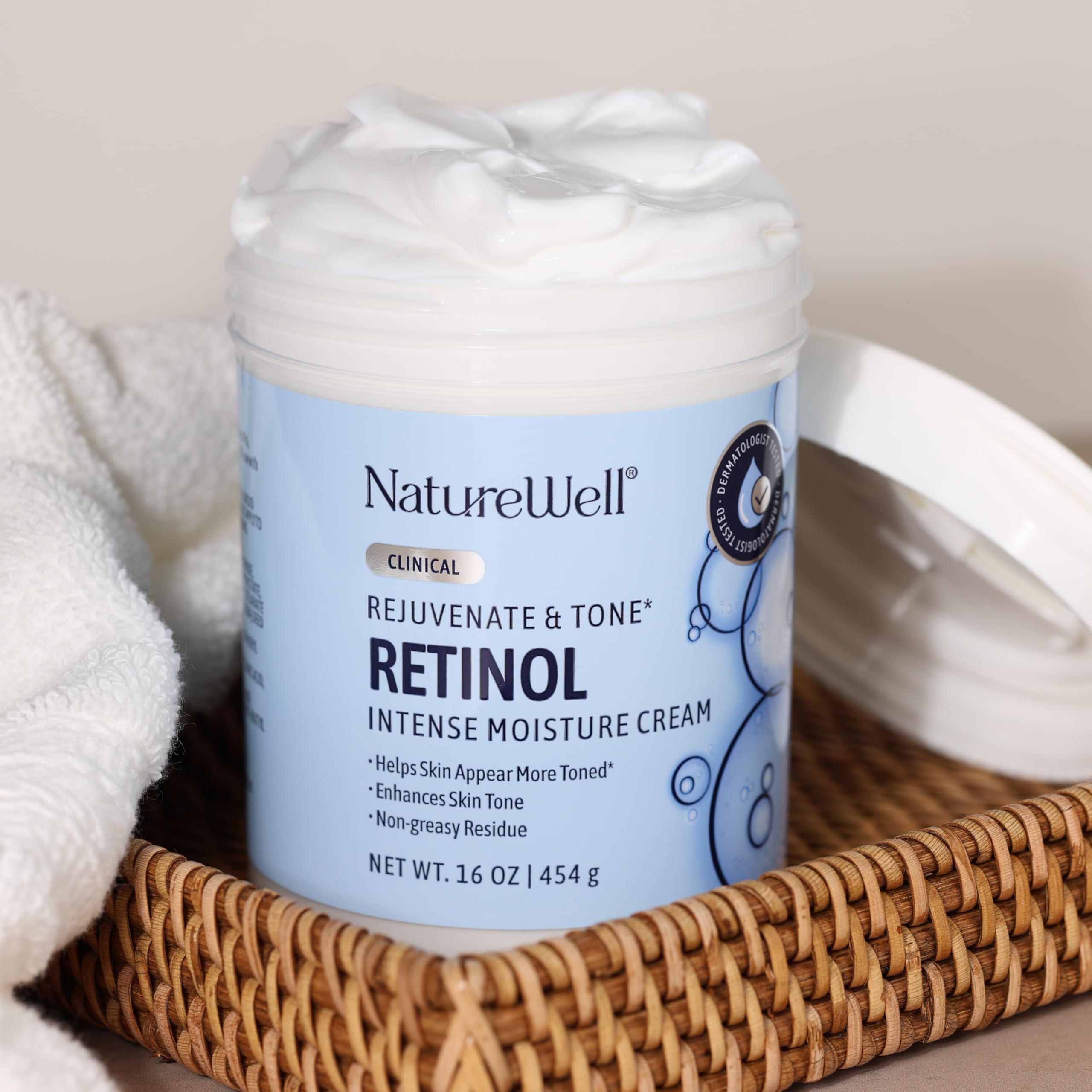Nature Well dermatologist-tested cream label emphasizing non-greasy, daily-use texture.