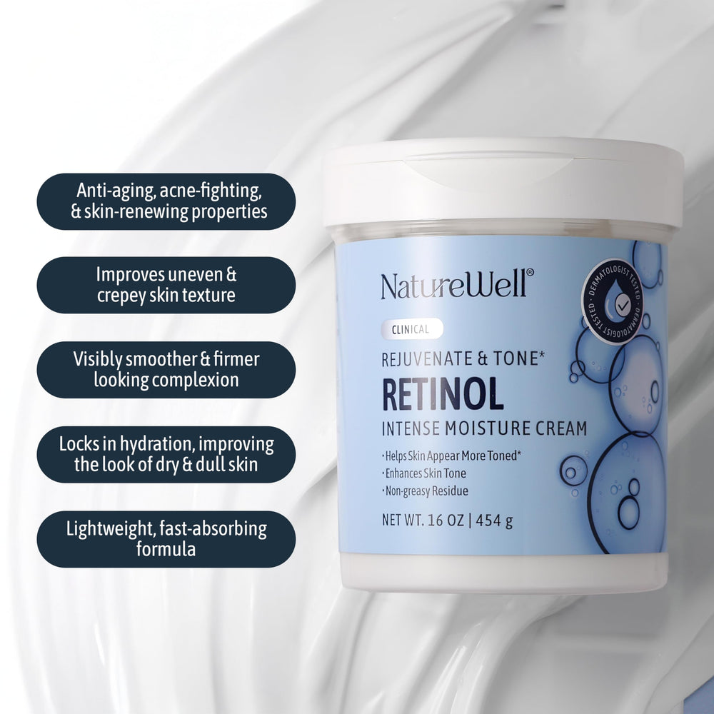 Nature Well Retinol Advanced Moisture Cream hand-lotion dispense captures everyday hand care and radiant skin.