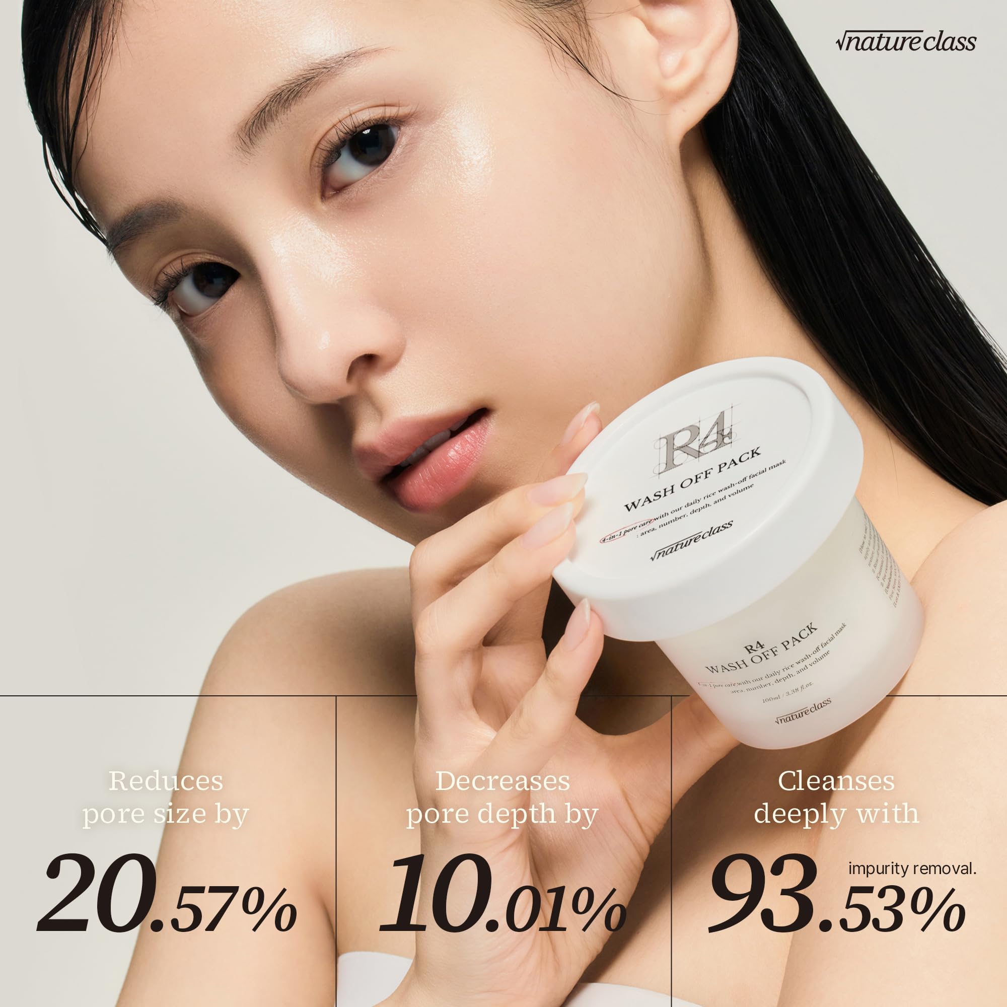 NatureClass R4 Rice Wash Off Mask applying on cheek shows gentle exfoliation